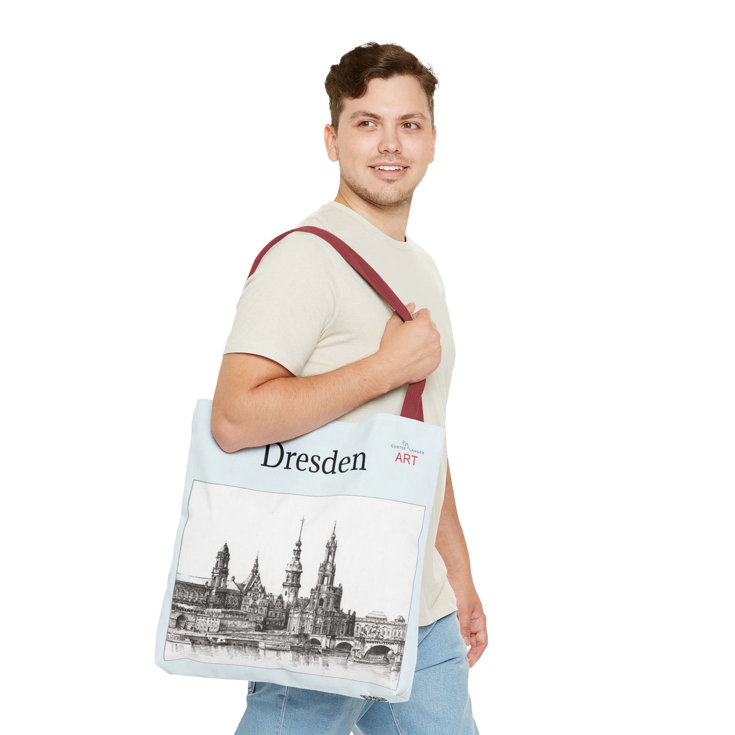 Tote Bag (AOP) - Motiv: Dresden -  Terrassenufer, Hofkirche, Schloß, Bleistift