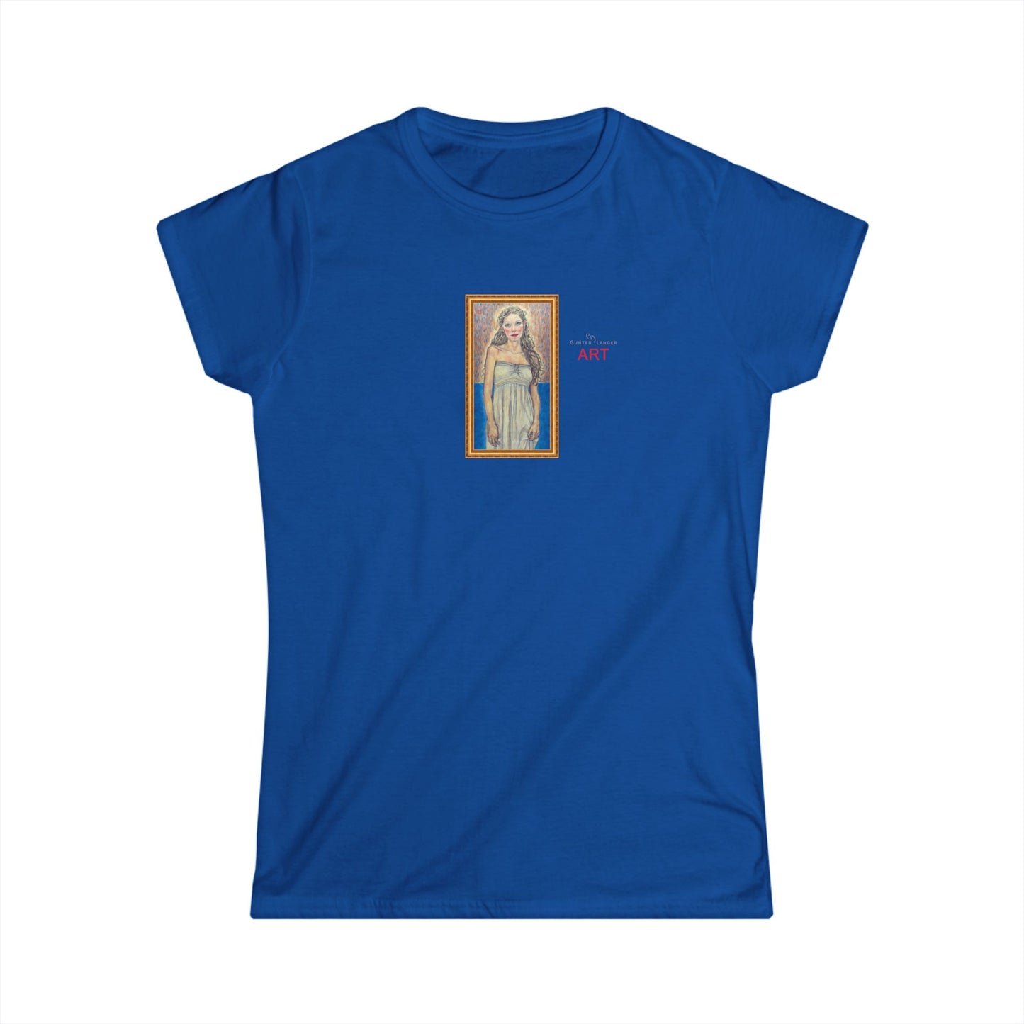 Women's Softstyle Tee - Motiv: Front, Marie, Goldrahmen, H 14 cm