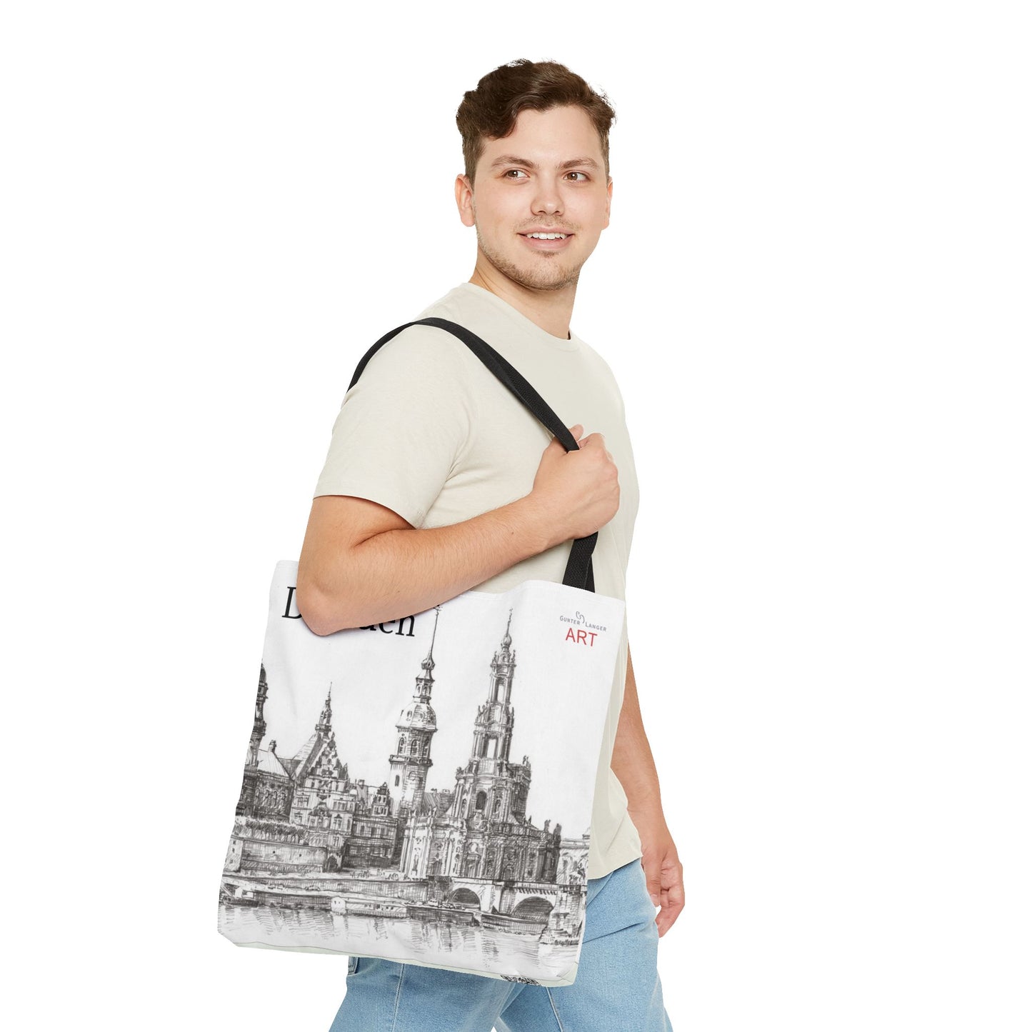 Tote Bag (AOP) - Motiv: Dresden -  Terrassenufer Hofkirche Schloß A01, Bleistift