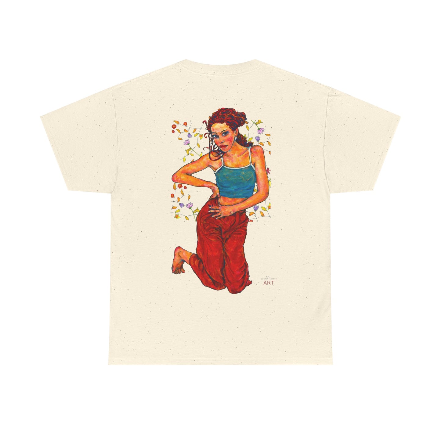 Unisex Heavy Cotton Tee - Motiv: Front, Lea, Ranken, H 13cm & Rückseite, Lea, Ranken, H 40,45 cm, Neck Label