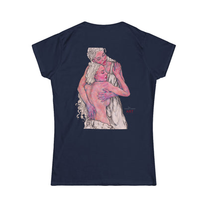 Women's Softstyle Tee - Motiv: Front, Zuflucht, H 14 cm (klein) & Rückseite Zuflucht, H 34,5 cm (groß)