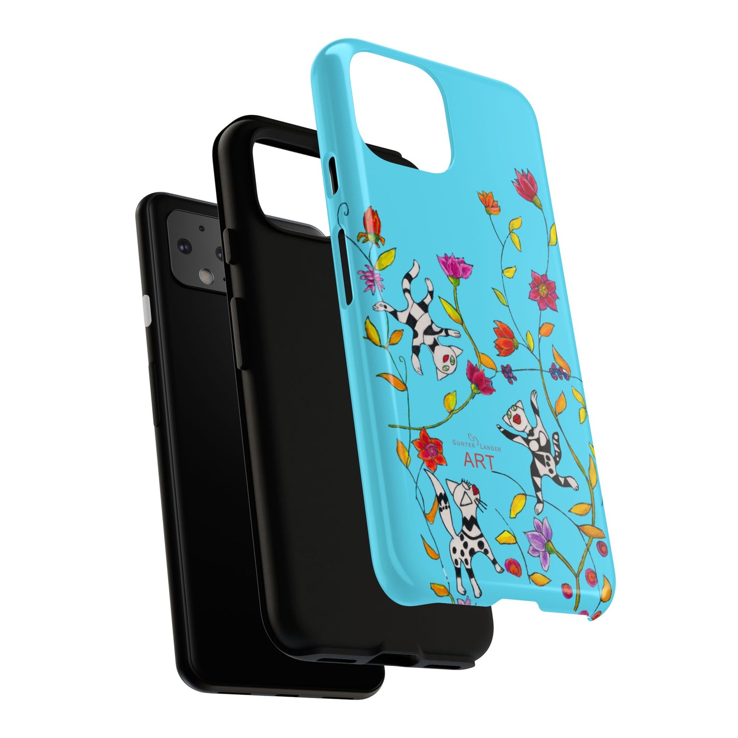 Tough Cases - Google Pixel - Samsung Galaxy - Motiv: Karierte Katzen, blau