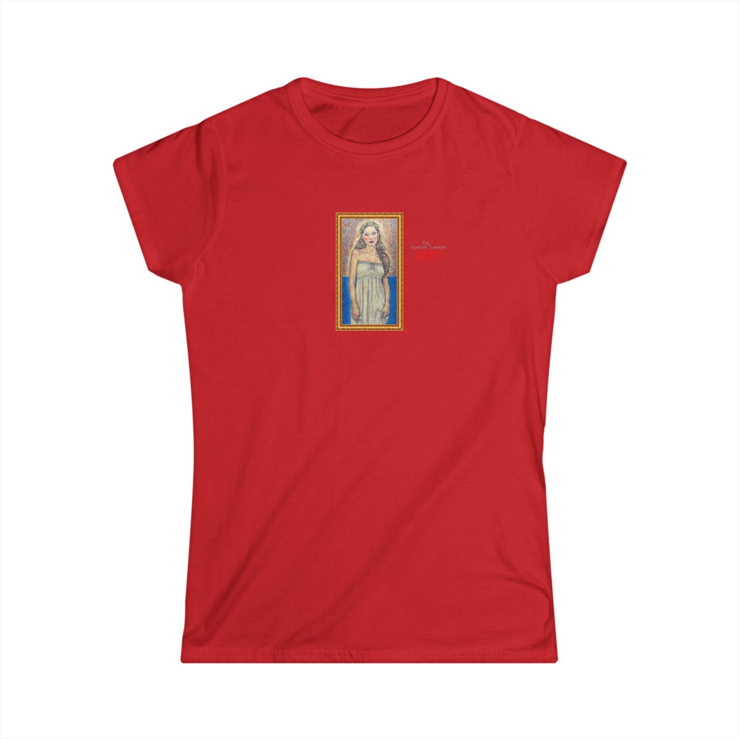 Women's Softstyle Tee - Motiv: Front, Marie, Goldrahmen, H 14 cm