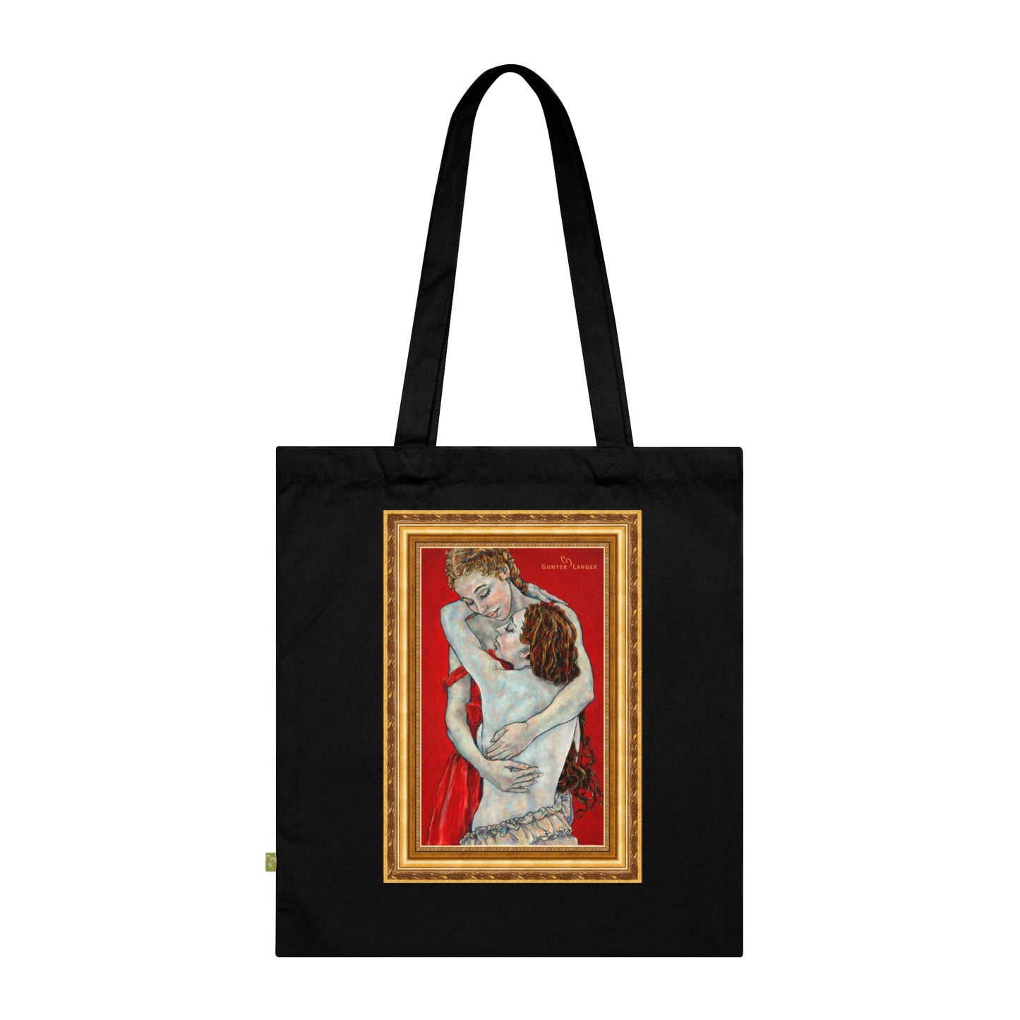 Organic Cotton Tote Bag - Mutter und Tochter - Motiv: Nähe (gerahmt) & Sylvia, zweiseitig bedruckt, H 30 cm