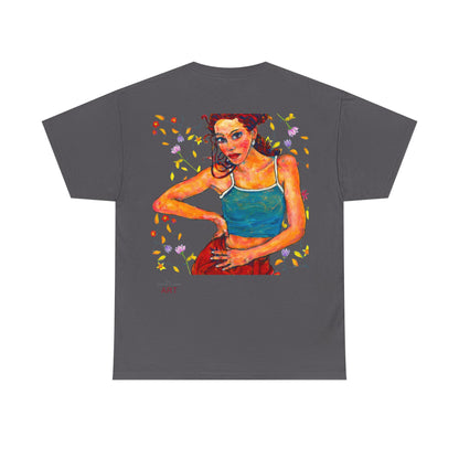 Unisex Heavy Cotton Tee - Motiv: Front, Lea, H 13cm & Rückseite, Lea A02, Ranken, 40 cm, Neck Label