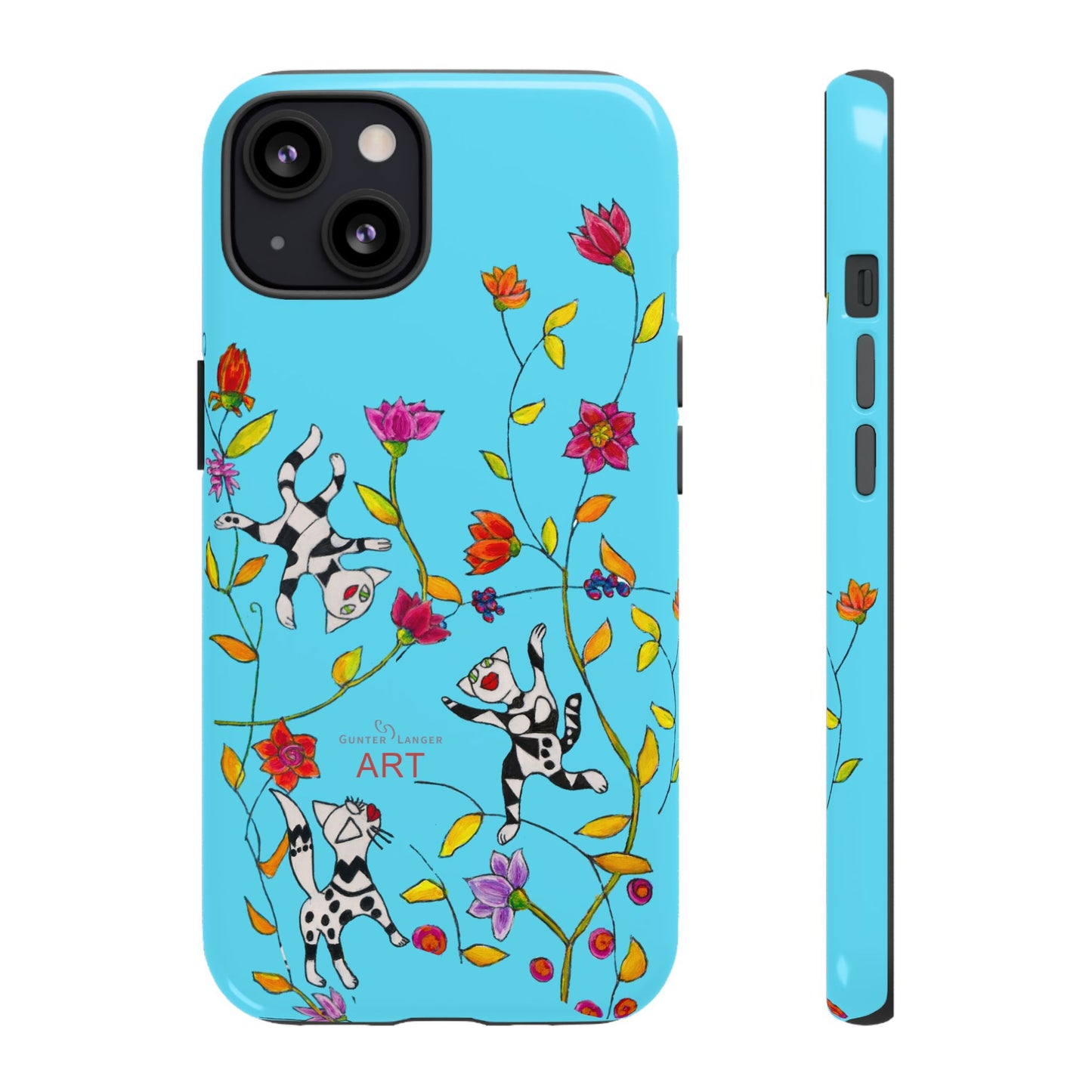Tough Cases - iPhone - Motiv: Karierte Katzen, blau