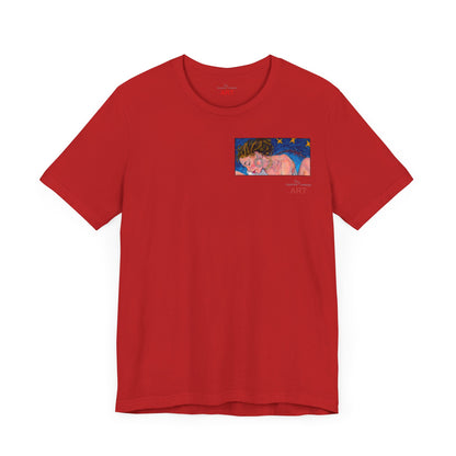 Unisex Jersey Short Sleeve Tee - Motiv: Front Alva (Ausschnitt H 7,8 cm) & Rückseite Alva, H 41 cm, Neck Label