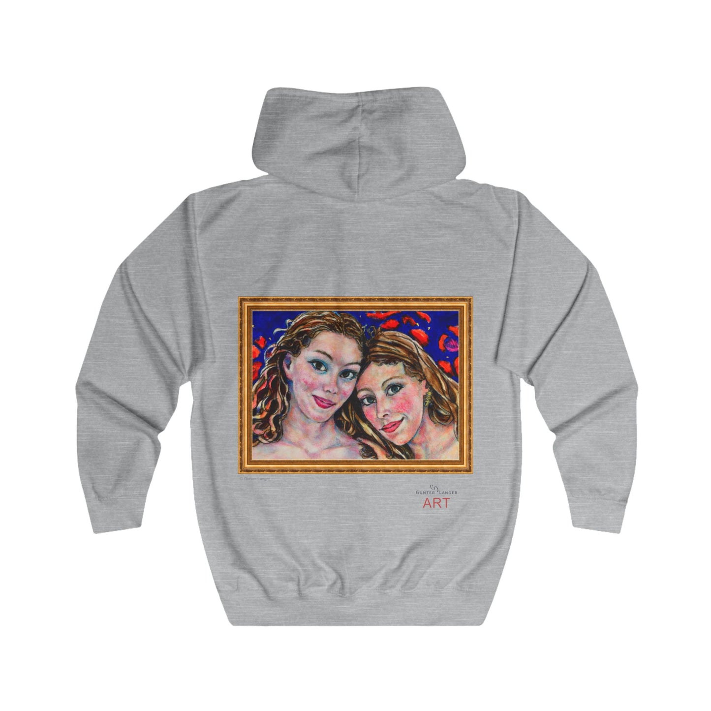 Unisex Full Zip Hoodie - Motiv: Front Augen & Rückseite Freundinnen, H 29,5 cm