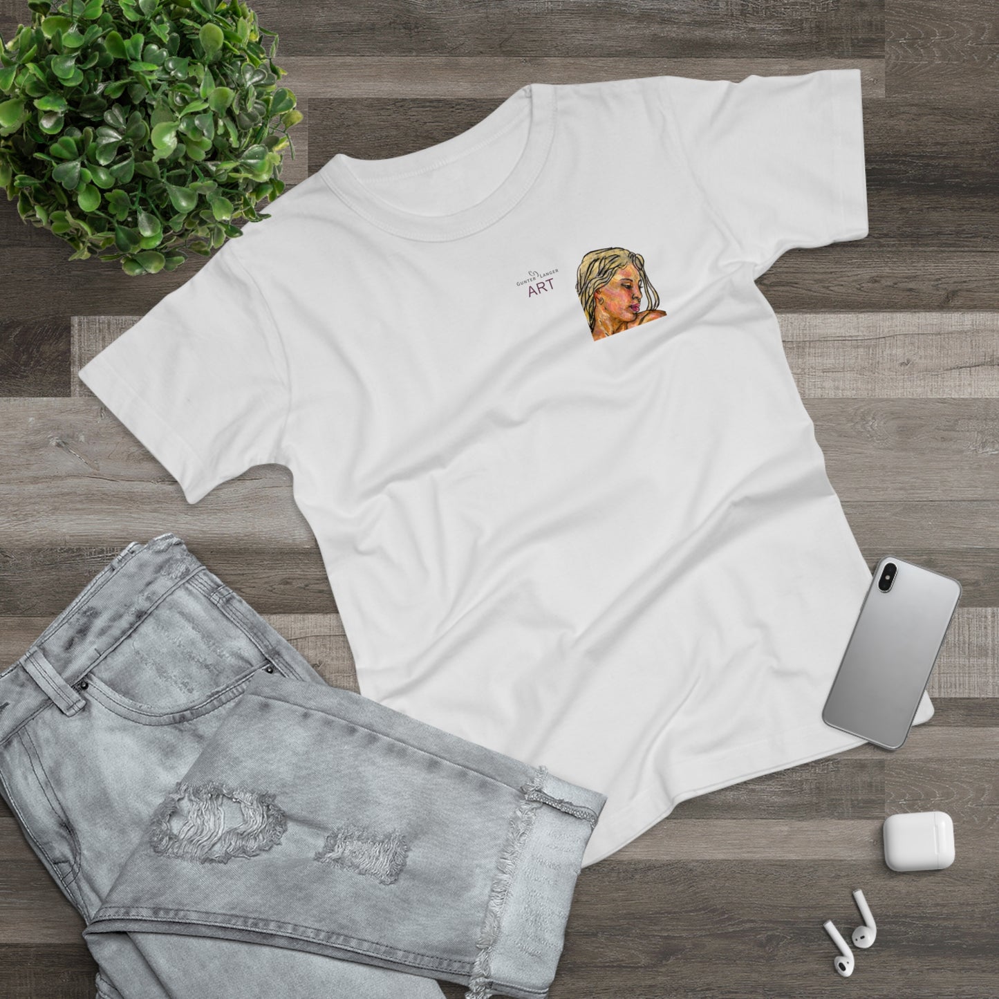 Single Jersey Women's T-shirt - hell - Motiv: Erna, Ausschnitt, H 8 cm