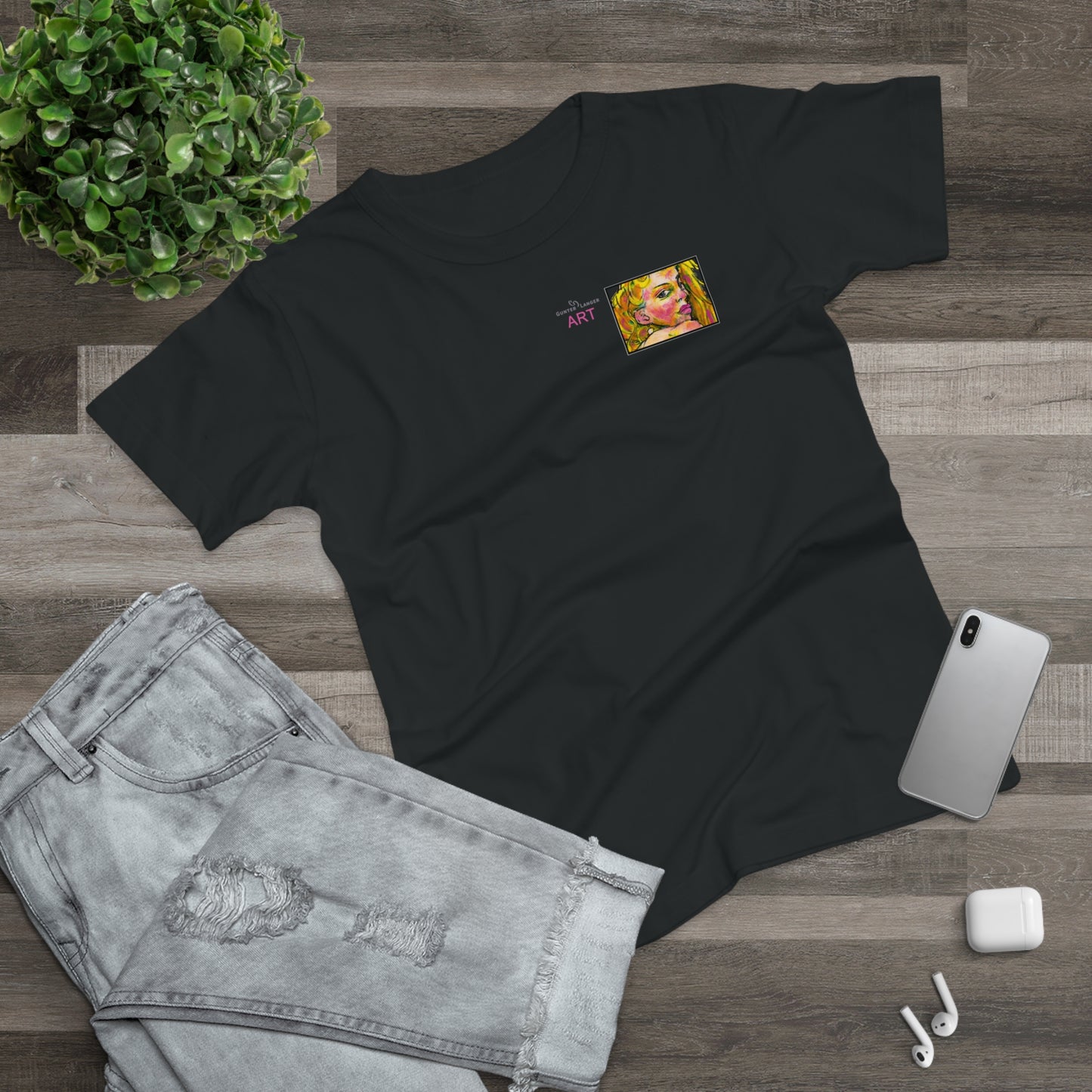 Single Jersey Women's T-shirt - dunkel - Motiv: Romina, Ausschnitt, H 6 cm