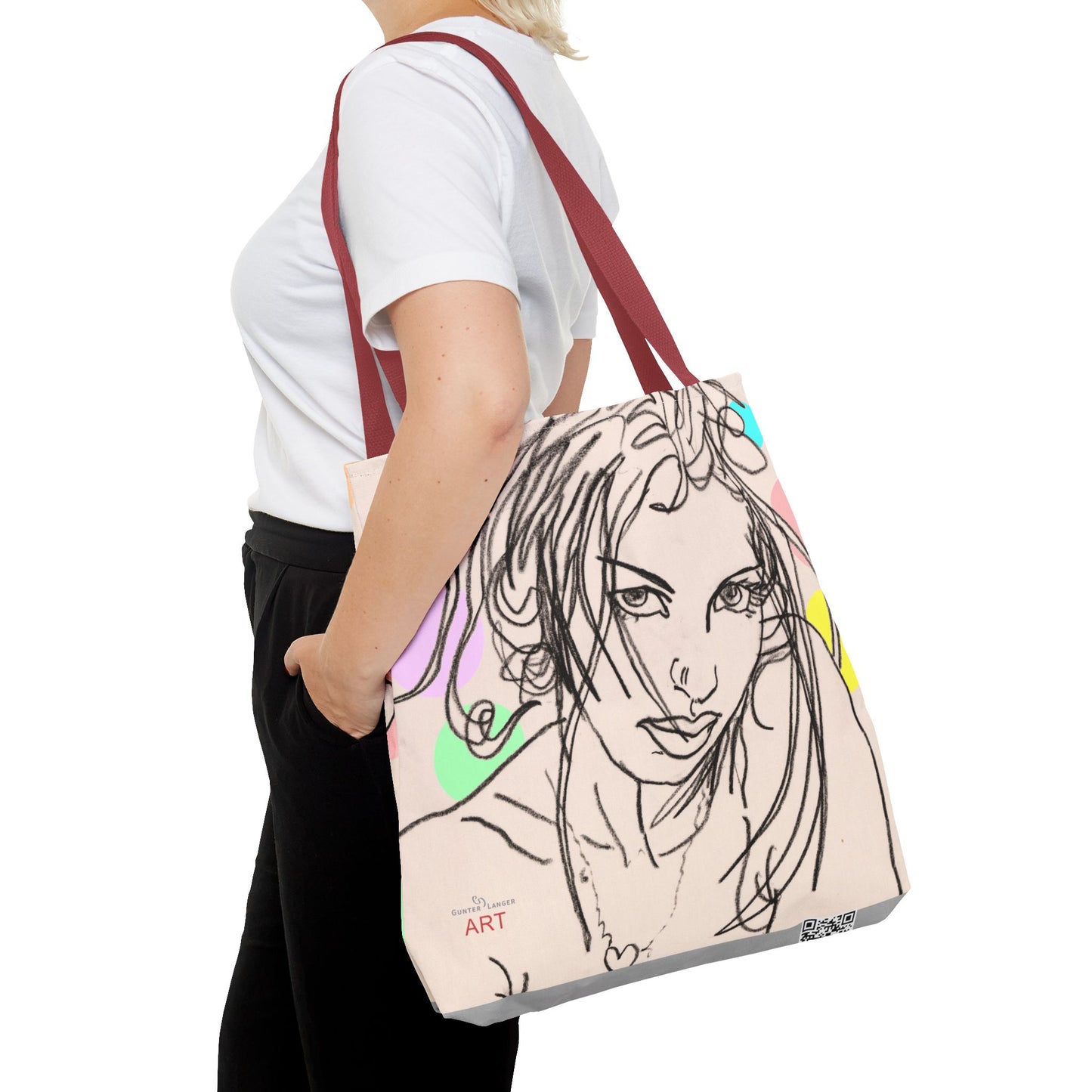 Tote Bag (AOP) - Motiv:  Front Rosalie & Rückseite Bea, Farbiger Hintergrund