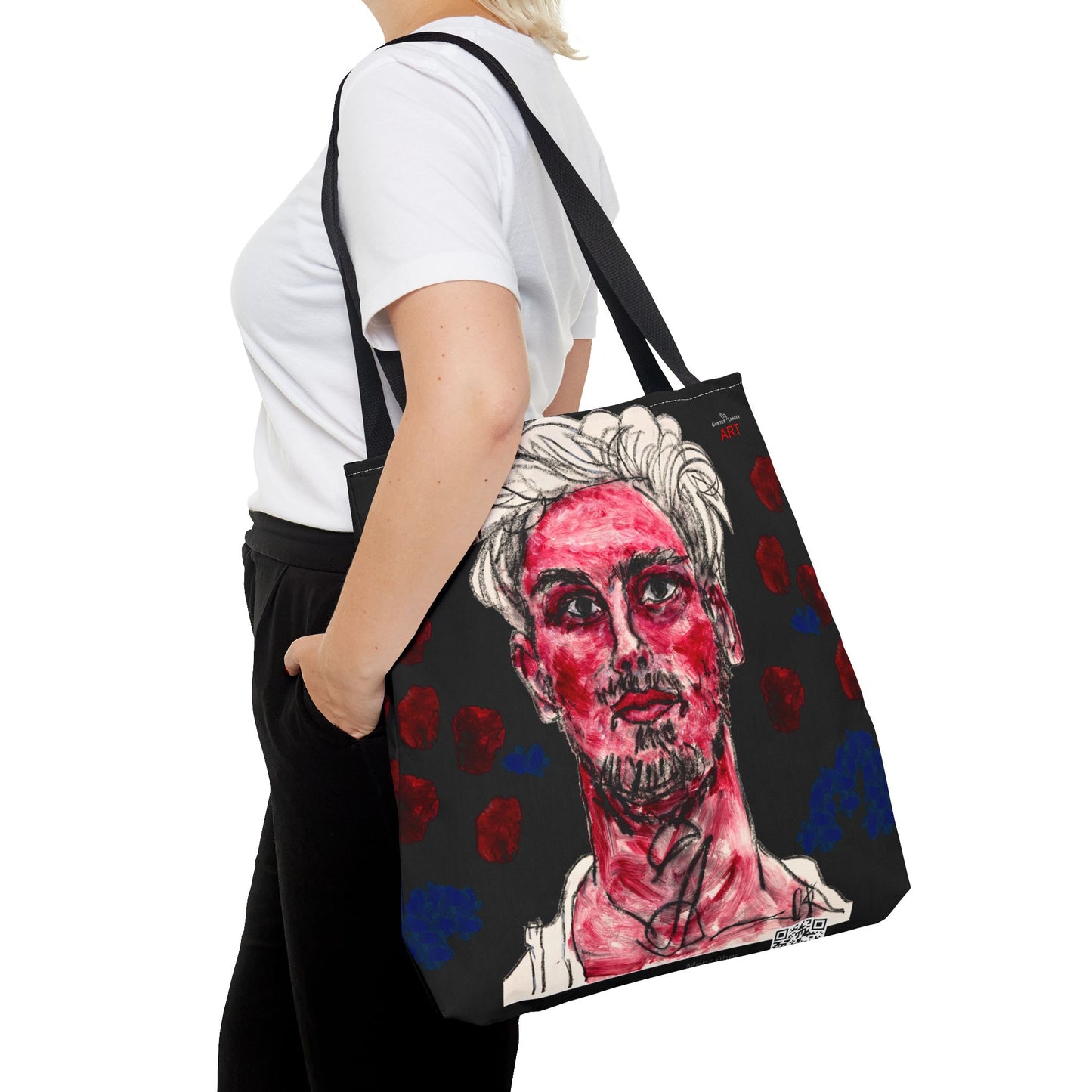 Tote Bag (AOP) - Motiv: Florian rote und blaue Punkte auf schwarz