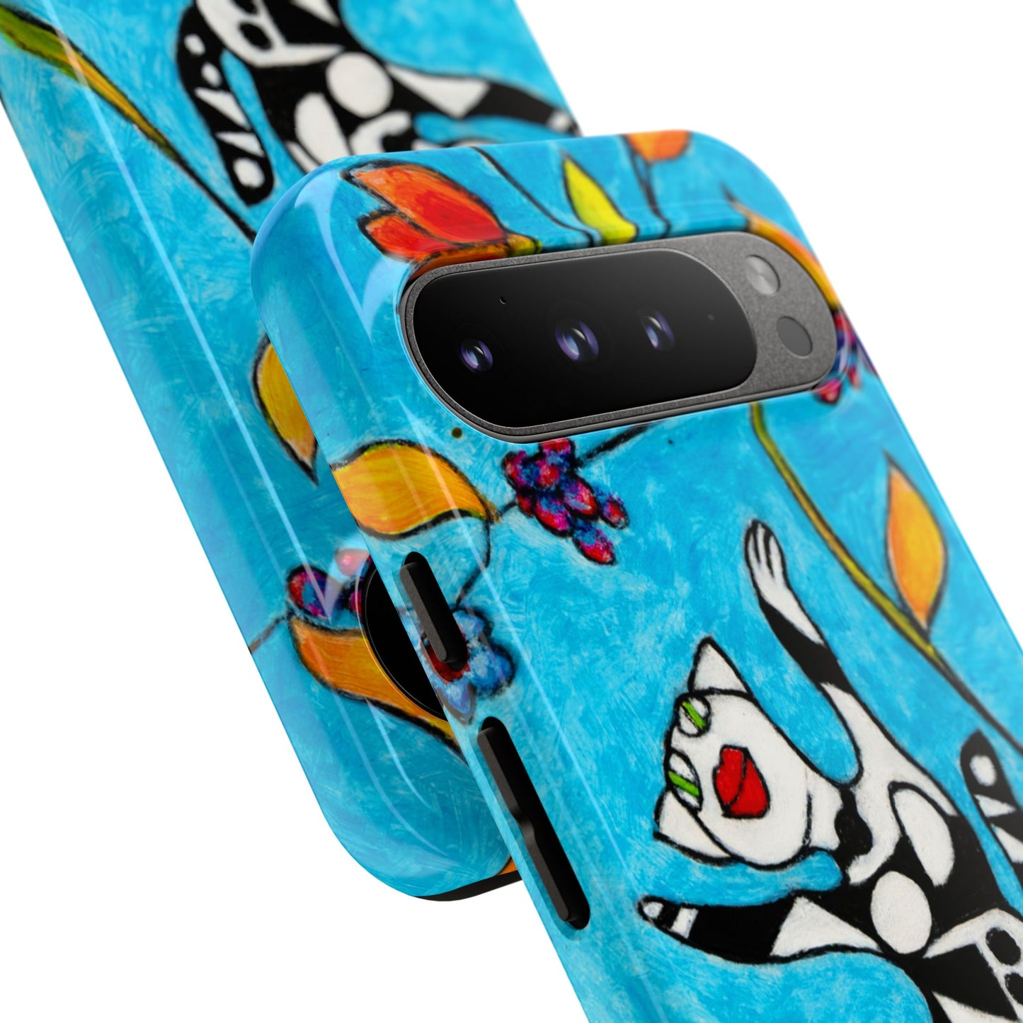 Tough Cases - Google Pixel - Samsung Galaxy - Motiv: Karierte Katze hüpft