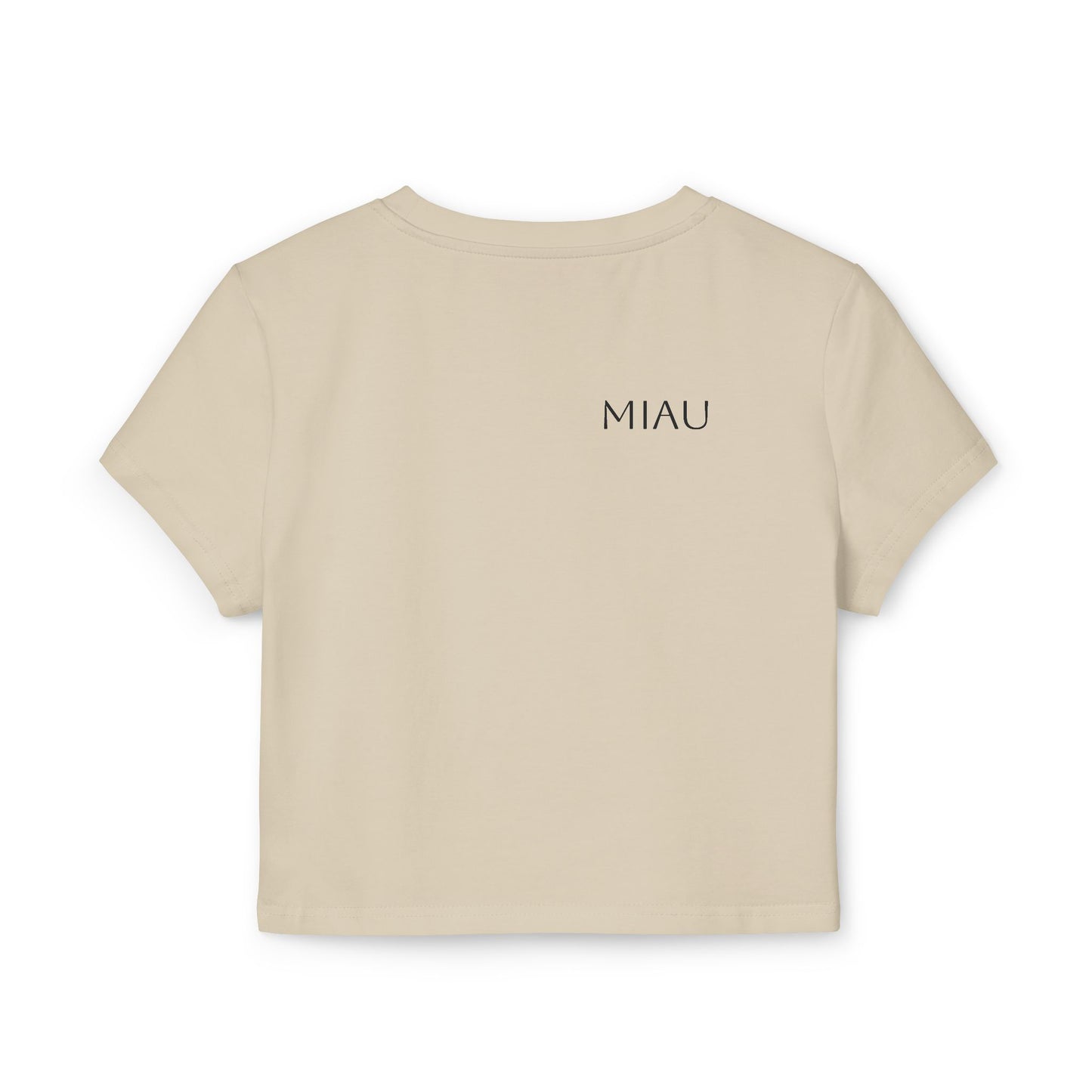 Women's Baby Tee - Motiv: Motiv: Front "Miau" klein, schwarz, H 8 cm, Rückseite "Miau"