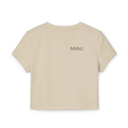 Women's Baby Tee - Motiv: Motiv: Front "Miau" klein, schwarz, H 8 cm, Rückseite "Miau"