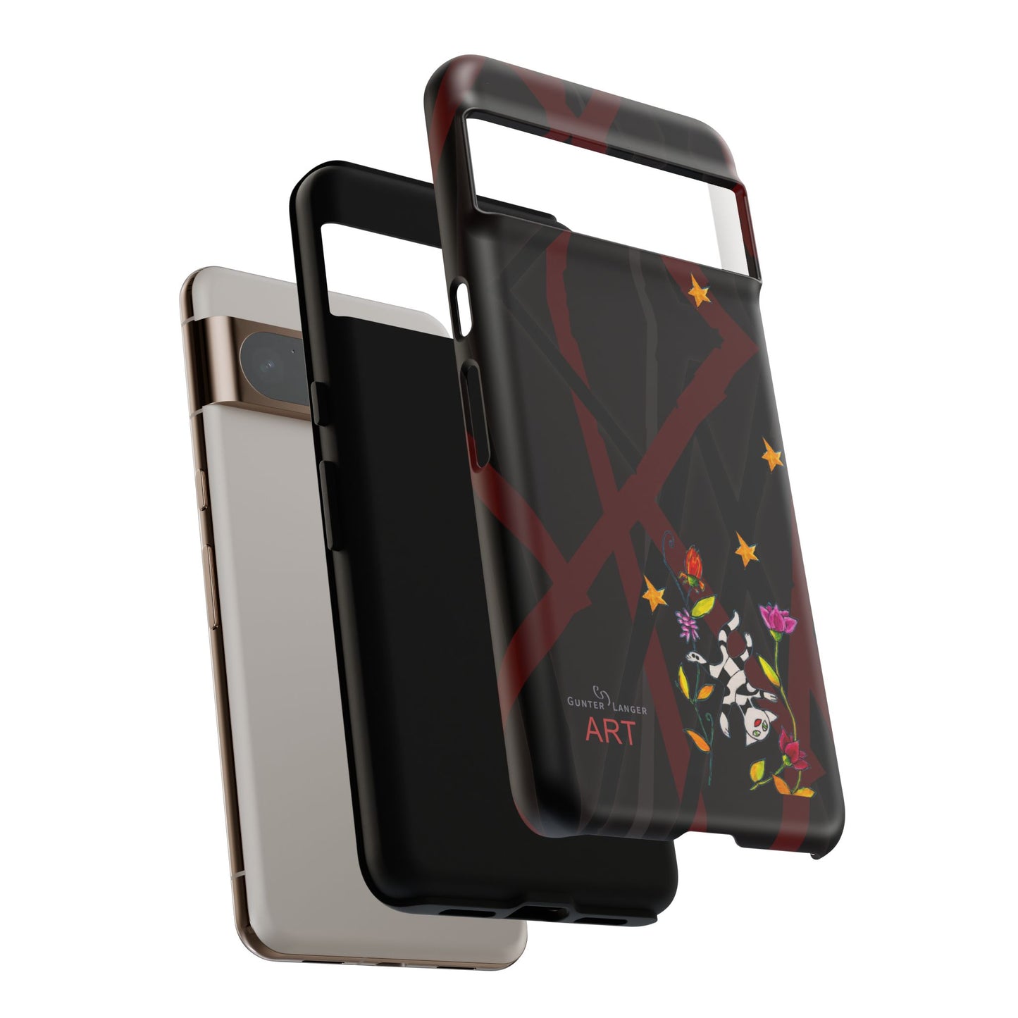 Tough Cases - Google Pixel - Samsung Galaxy - Motiv: Katze schwebt und Ranken, H 5,26 cm, Mikado3