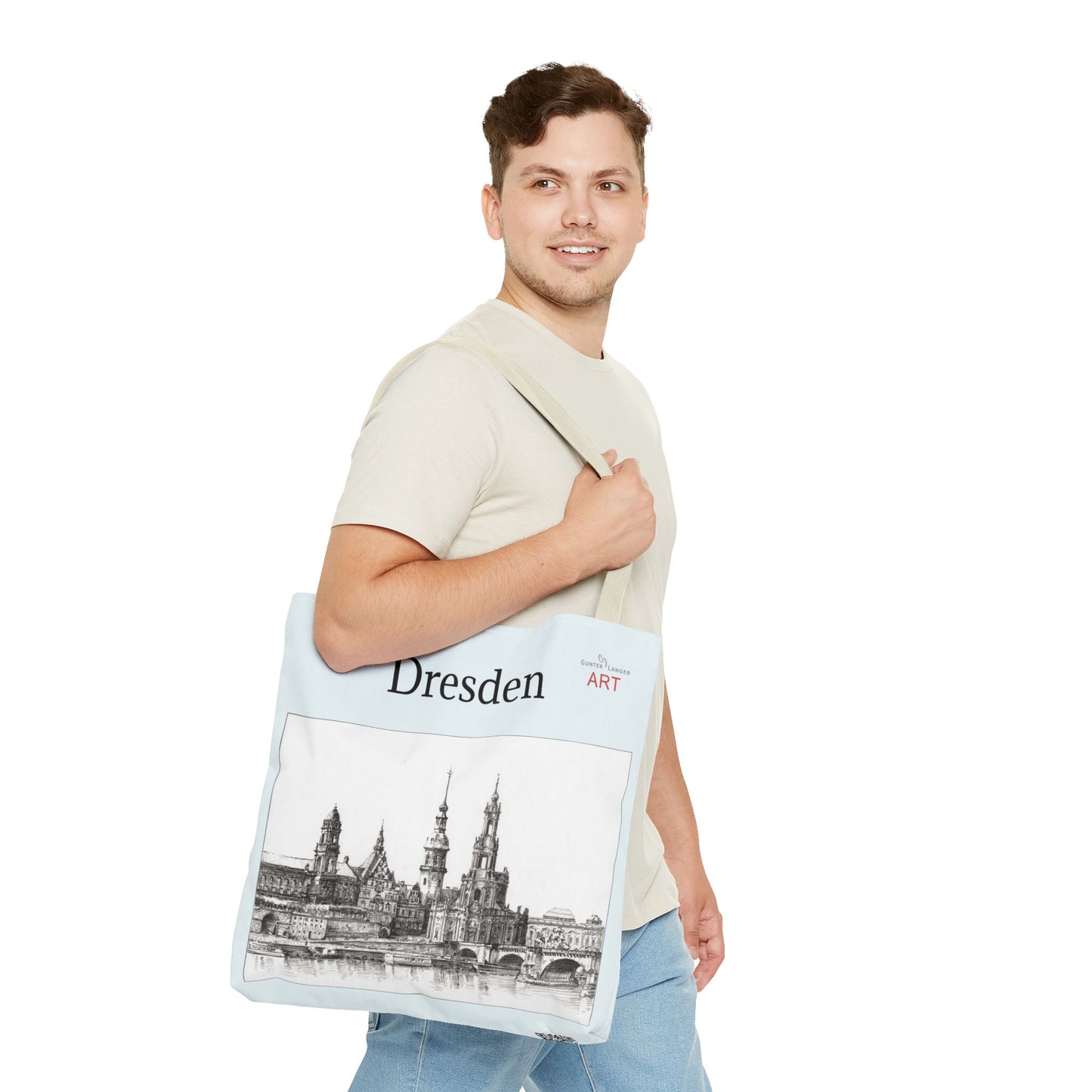 Tote Bag (AOP) - Motiv: Dresden -  Terrassenufer, Hofkirche, Schloß, Bleistift