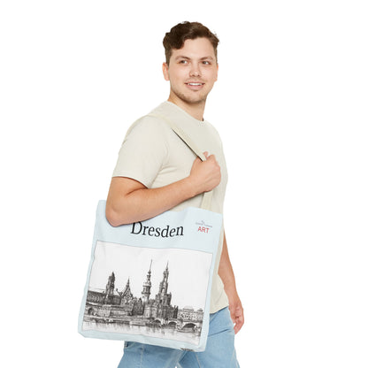 Tote Bag (AOP) - Motiv: Dresden -  Terrassenufer, Hofkirche, Schloß, Bleistift
