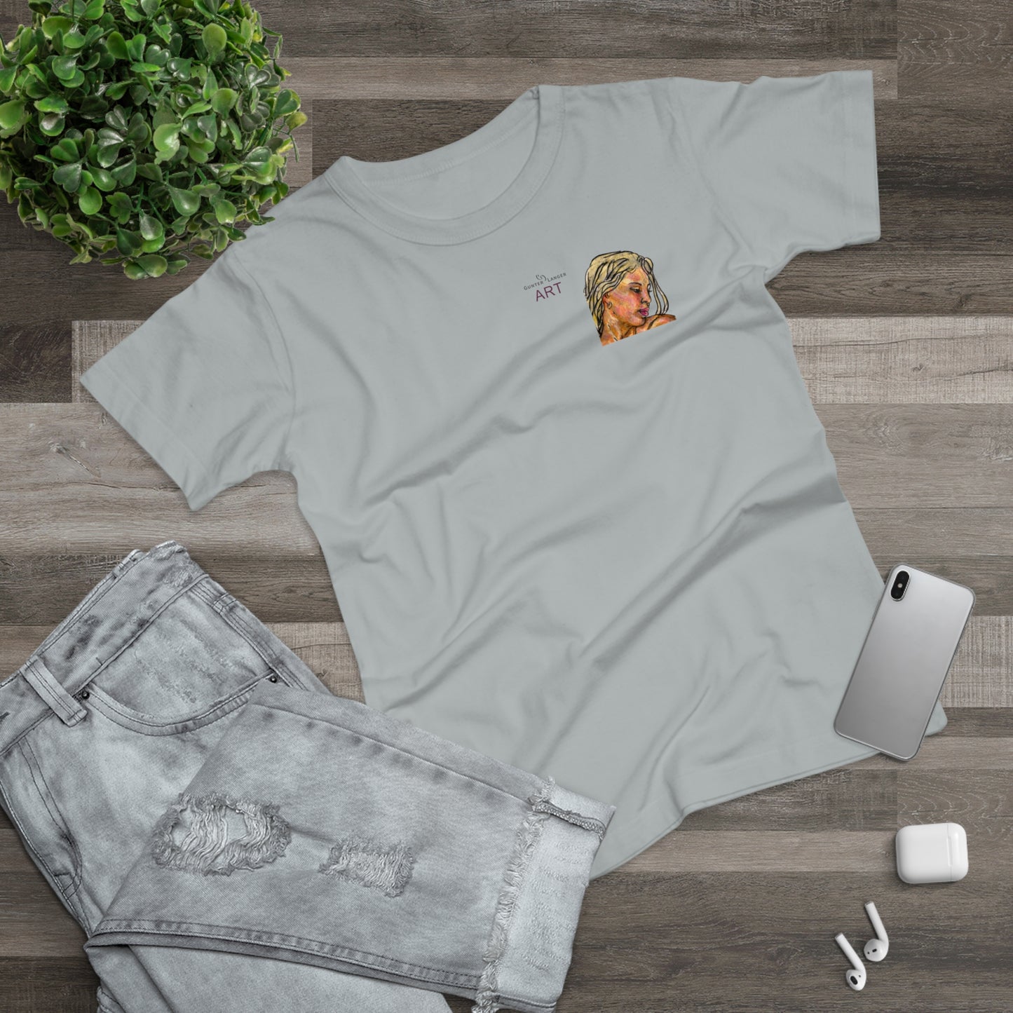 Single Jersey Women's T-shirt - hell - Motiv: Erna, Ausschnitt, H 8 cm