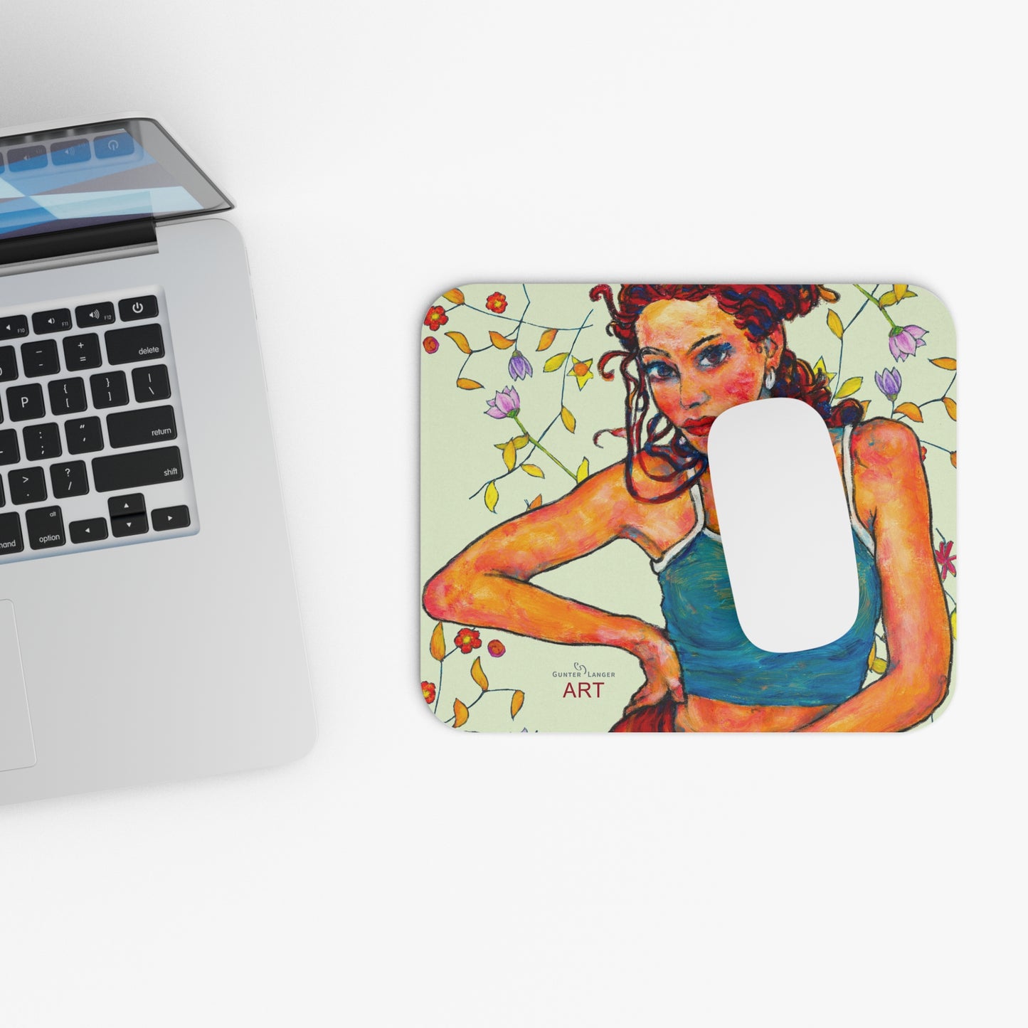 Mouse Pad (Rectangle) - Motiv: Lea, Hellgrün, Ranken