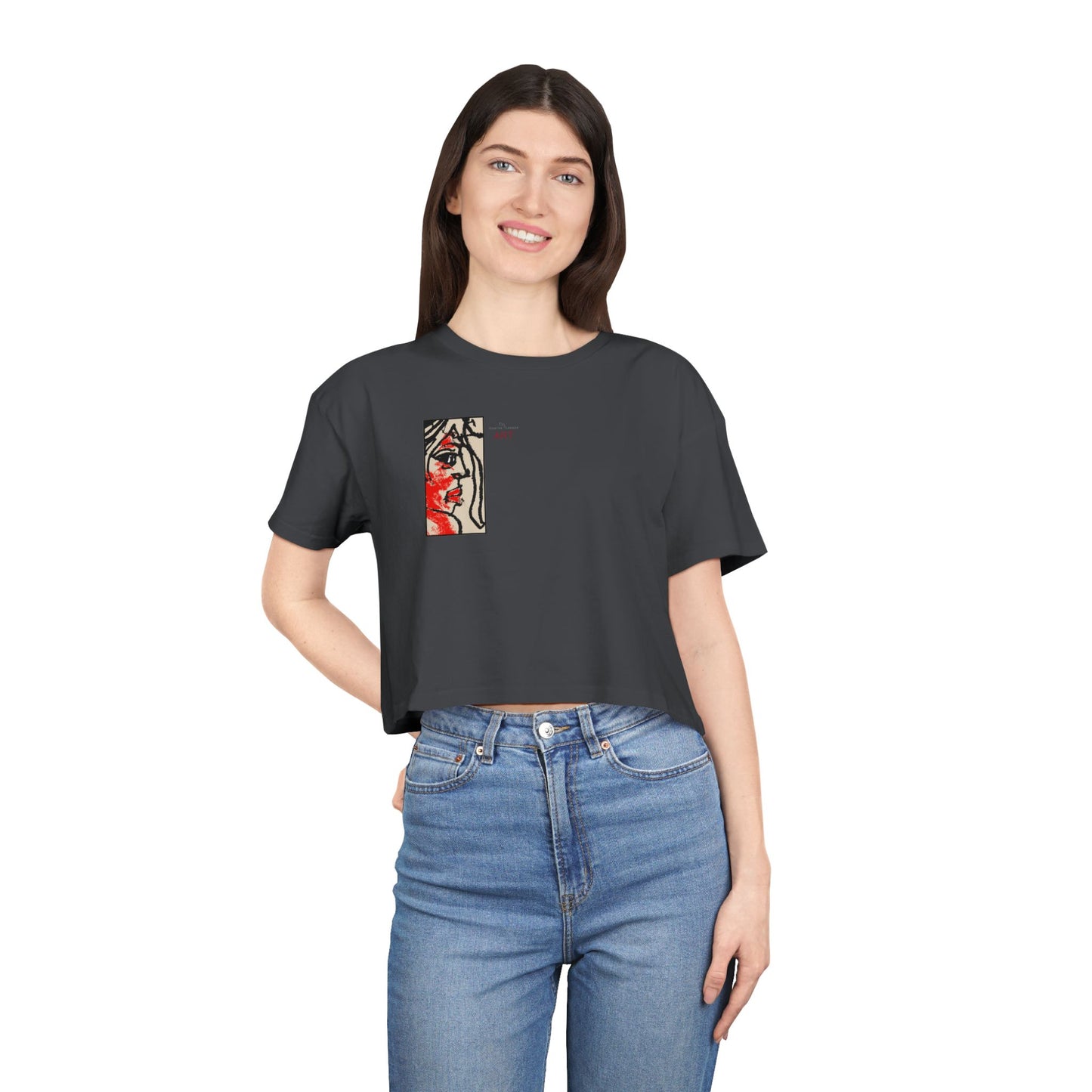Women's Crop Tee  - Motiv: Front Ria (Ausschnitt H 13,5 cm), & Rückseite Ria, H 24,8 cm