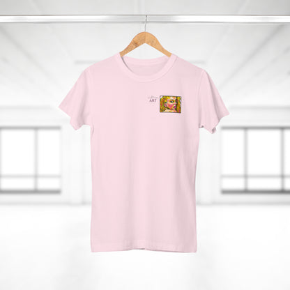 Single Jersey Women's T-shirt - hell - Motiv: Romina, Ausschnitt, H 6 cm