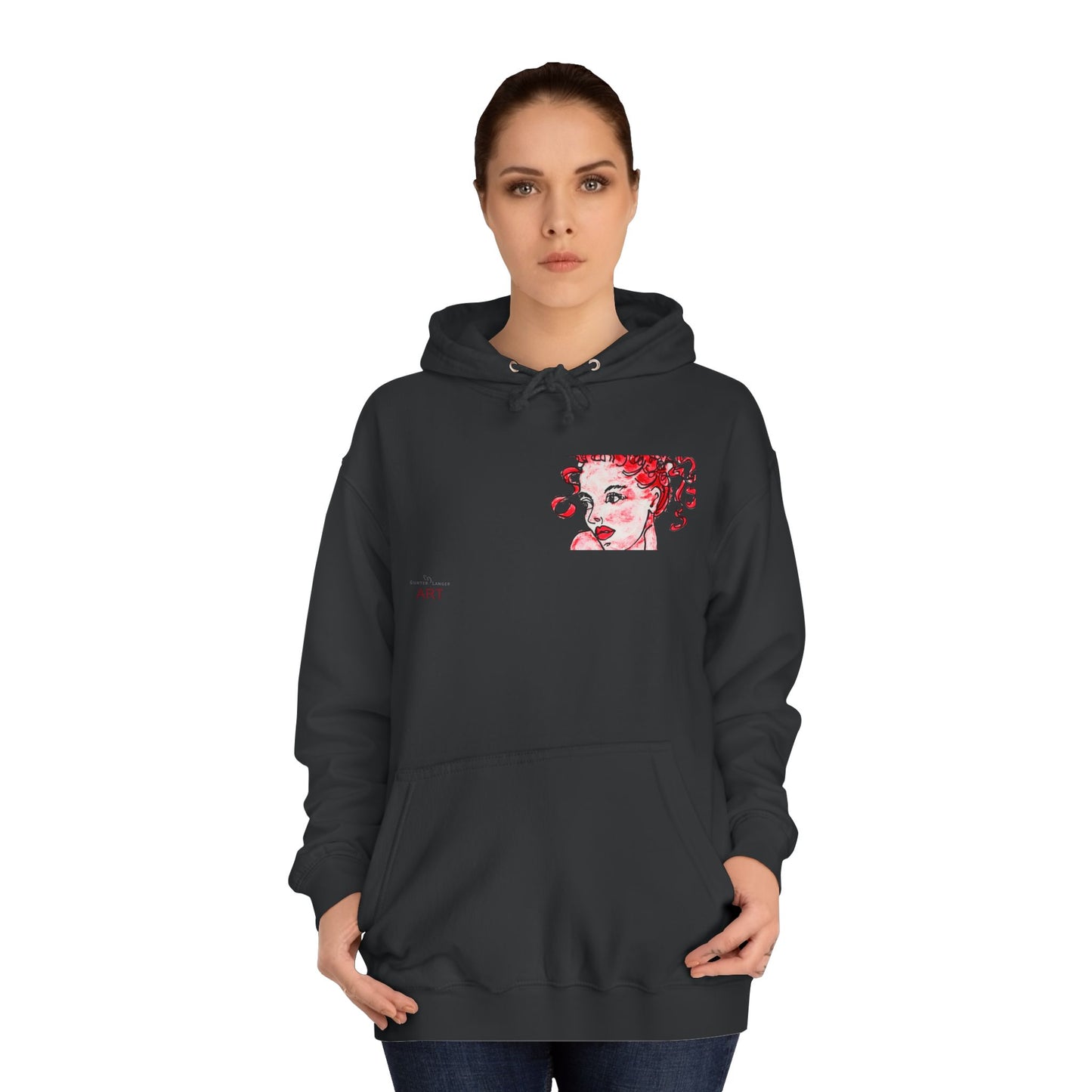 Unisex College Hoodie -  Motiv: Front Mila H 10,5 cm (Ausschnitt) & Rückseite Mila H 49 cm