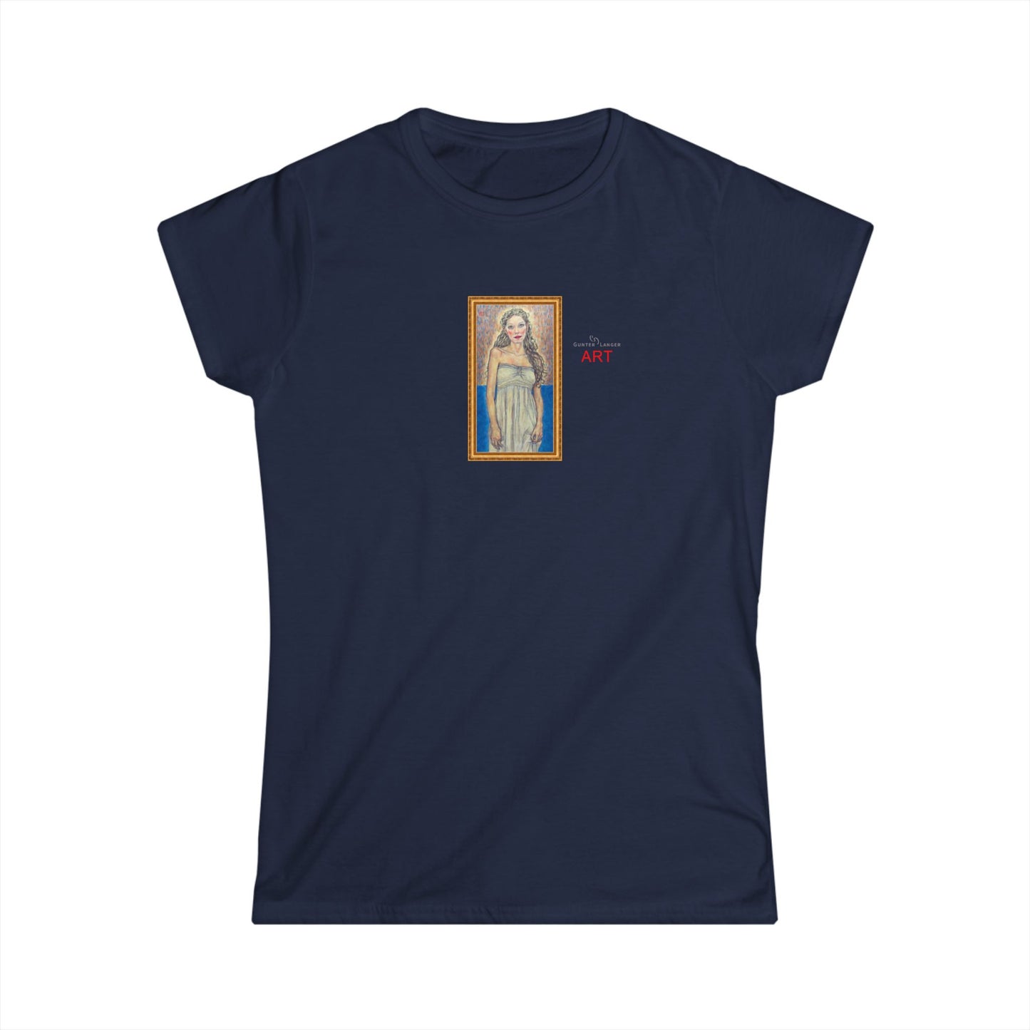 Women's Softstyle Tee - Motiv: Front, Marie, Goldrahmen, H 14 cm