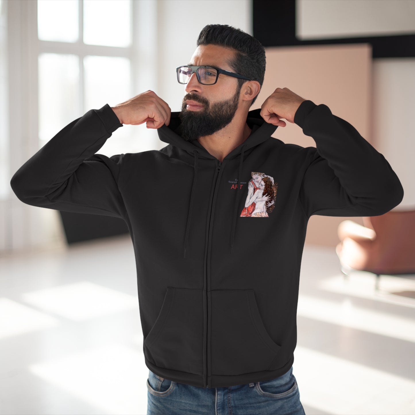 Unisex Hooded Zip Sweatshirt - Motiv: Front Bei dir, H 11 cm & Rückseite Bei dir, H 49 cm