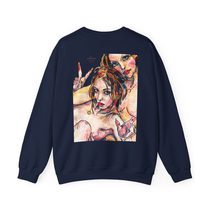 Unisex Heavy Blend™ Crewneck Sweatshirt - Motiv: Front Camilla (H 11,4 cm) & Rückseite Camilla / Leni, H 41 cm
