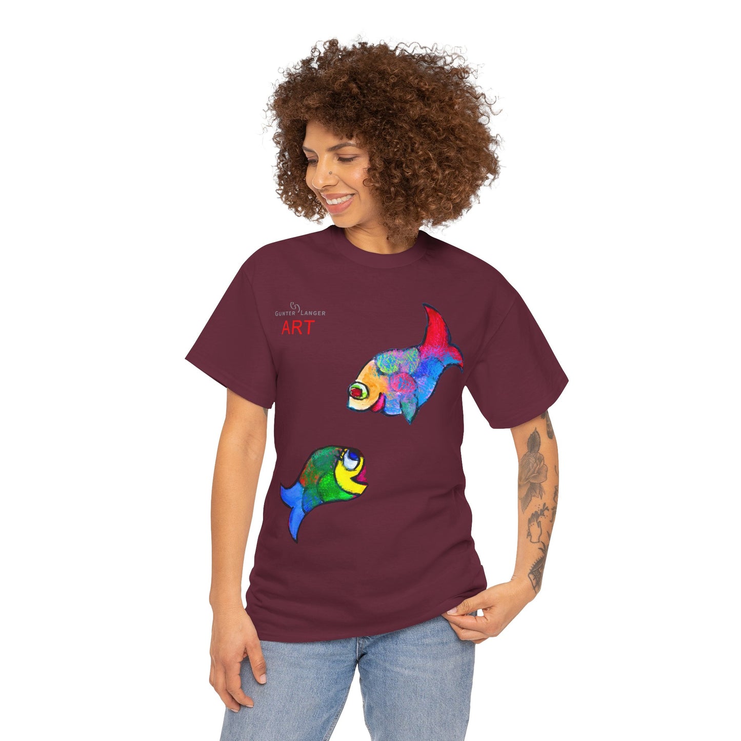 Unisex Heavy Cotton Tee - Motiv: Front Zwei Fische zueinander