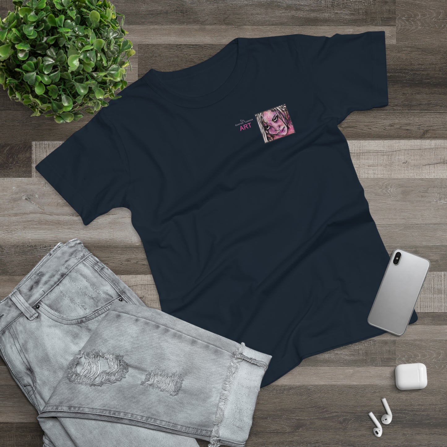 Single Jersey Women's T-shirt- dunkel - Motiv: Stella, Ausschnitt, H 6,3 cm