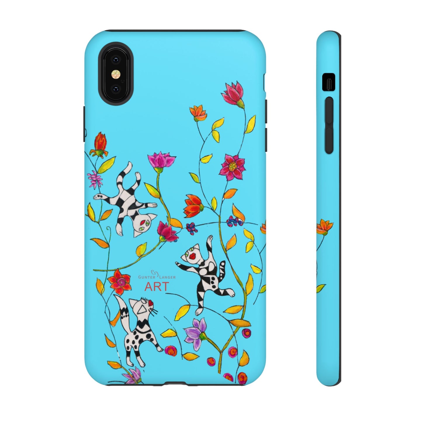 Tough Cases - iPhone - Motiv: Karierte Katzen, blau