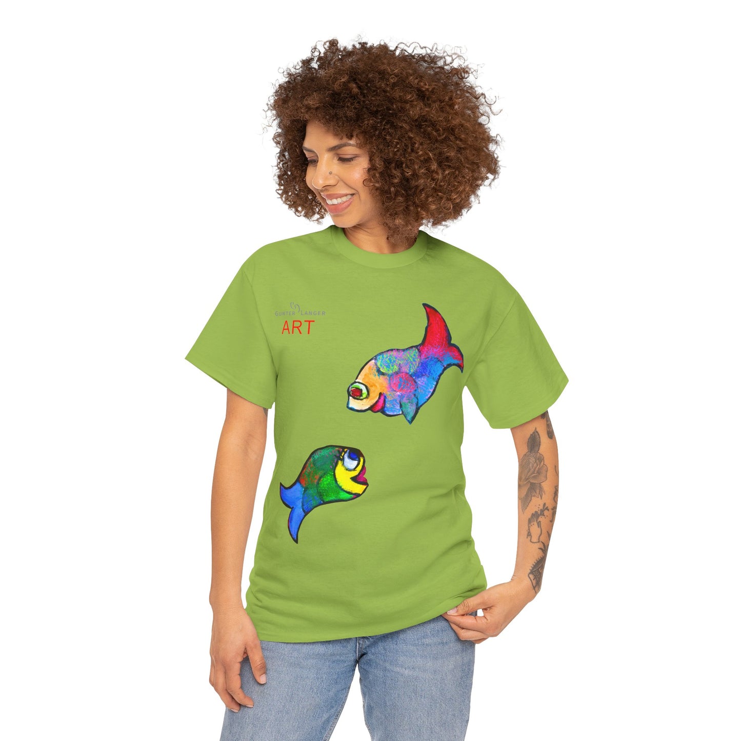 Unisex Heavy Cotton Tee - Motiv: Front Zwei Fische zueinander