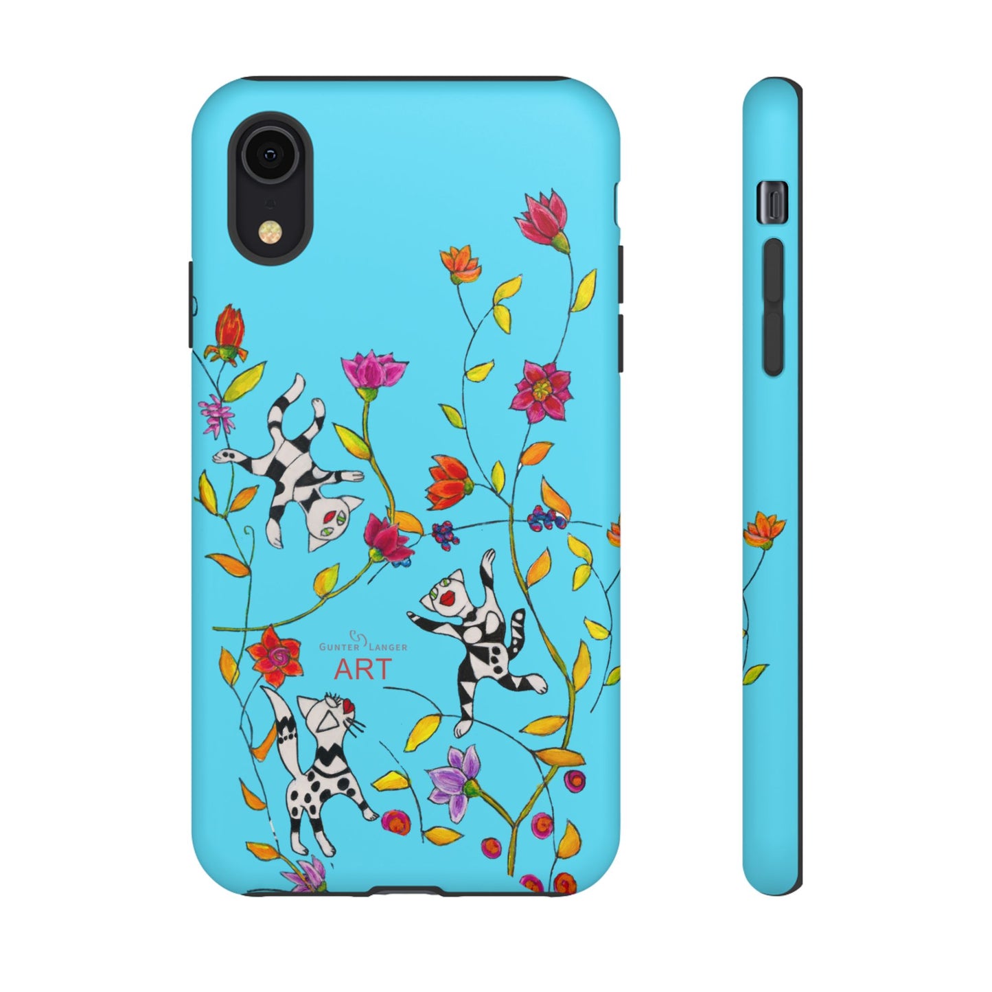 Tough Cases - iPhone - Motiv: Karierte Katzen, blau