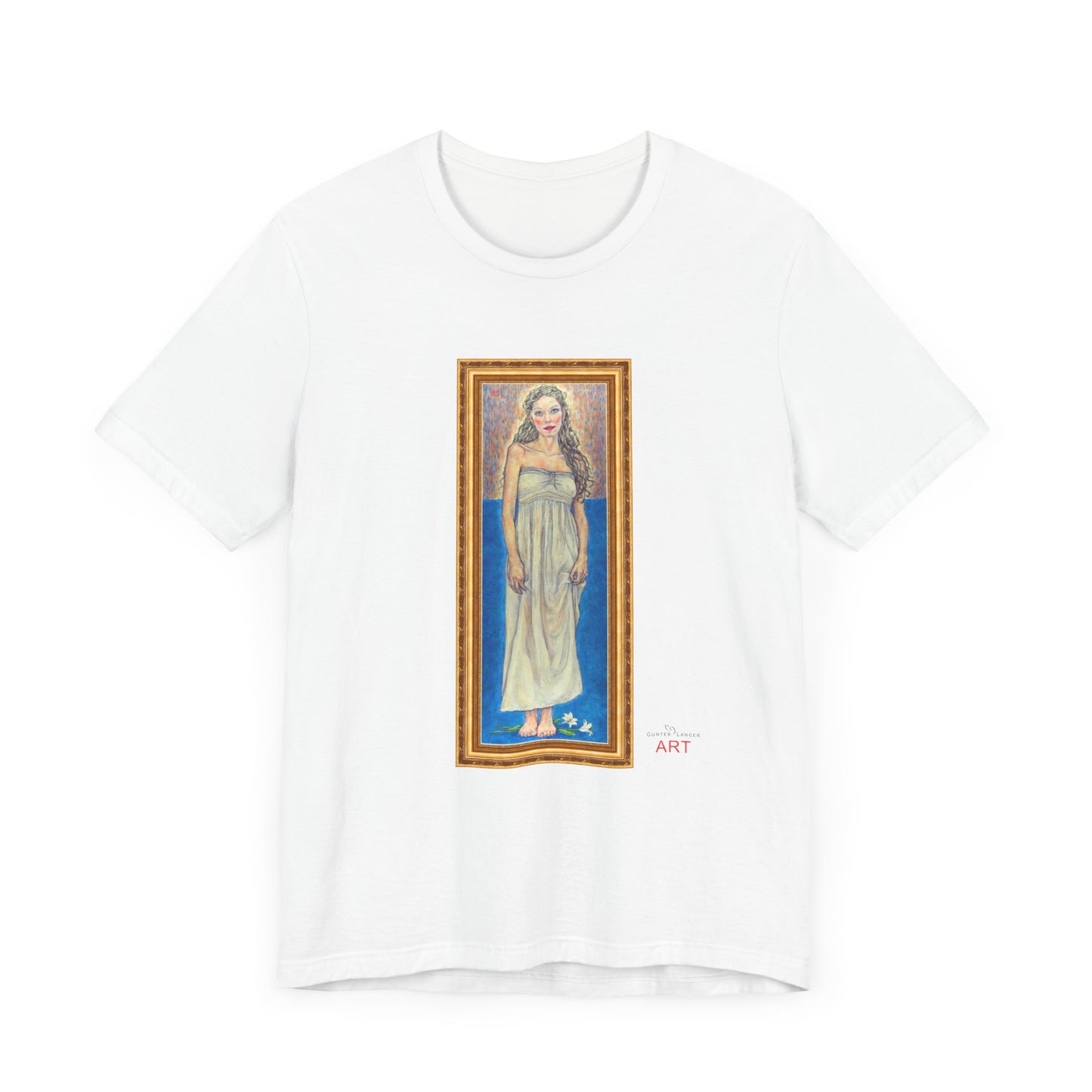 Unisex Jersey Short Sleeve Tee - Motiv: Front Marie, H 35,5 cm Goldrahmen