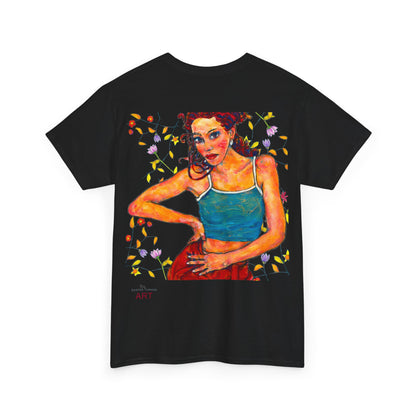Unisex Heavy Cotton Tee - Motiv: Front, Lea, H 13cm & Rückseite, Lea A02, Ranken, 40 cm, Neck Label