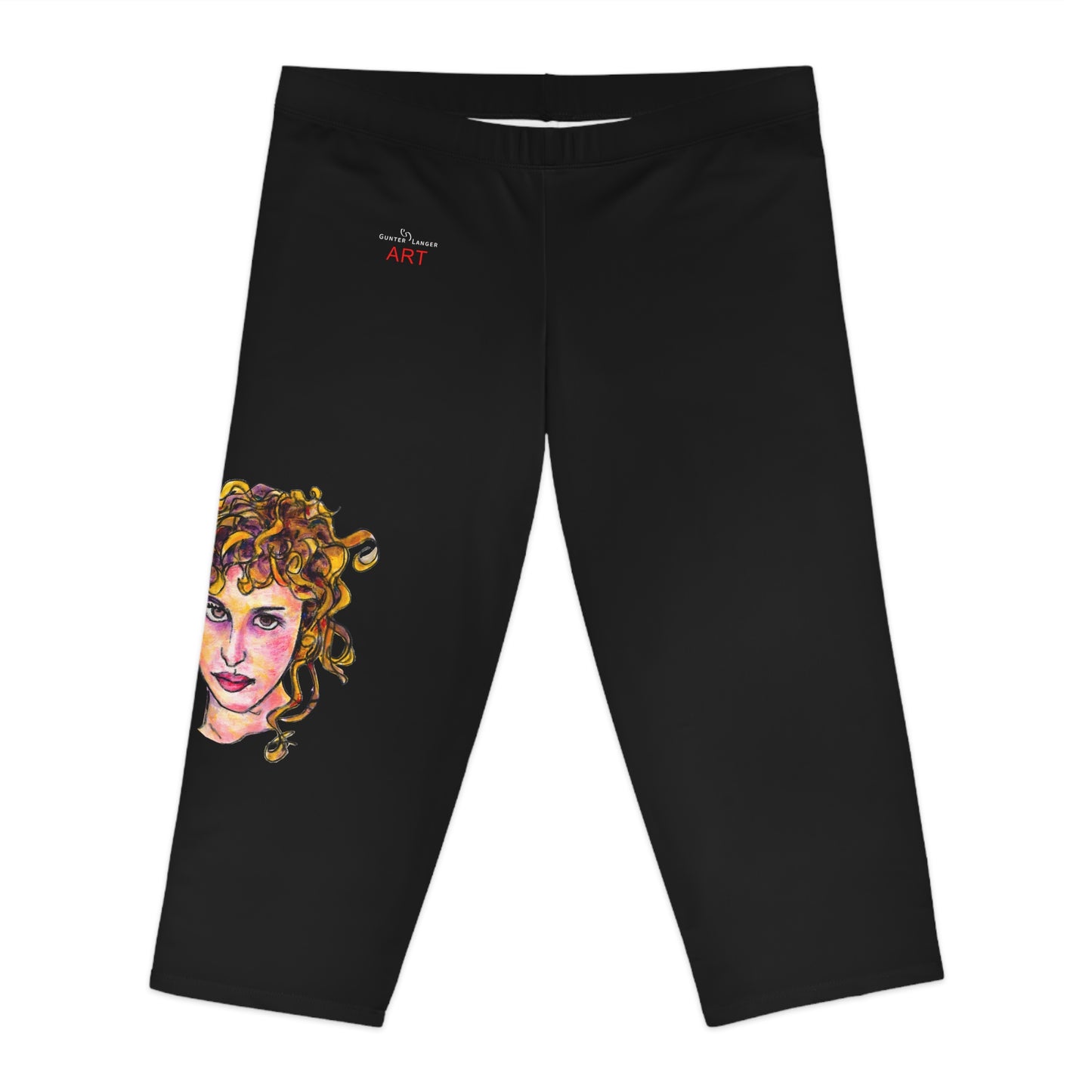 Women's Capri Leggings (AOP) -  Motiv: Antonietta, schwarz, 1