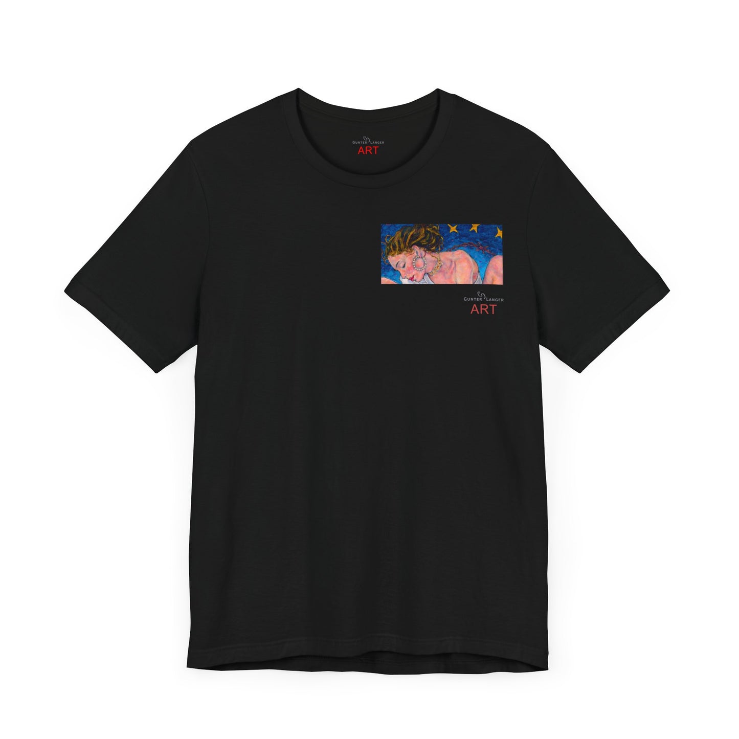 Unisex Jersey Short Sleeve Tee - Motiv: Front Alva (Ausschnitt H 7,8 cm) & Rückseite Alva, H 41 cm, Neck Label