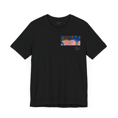 Unisex Jersey Short Sleeve Tee - Motiv: Front Alva (Ausschnitt H 7,8 cm) & Rückseite Alva, H 41 cm, Neck Label