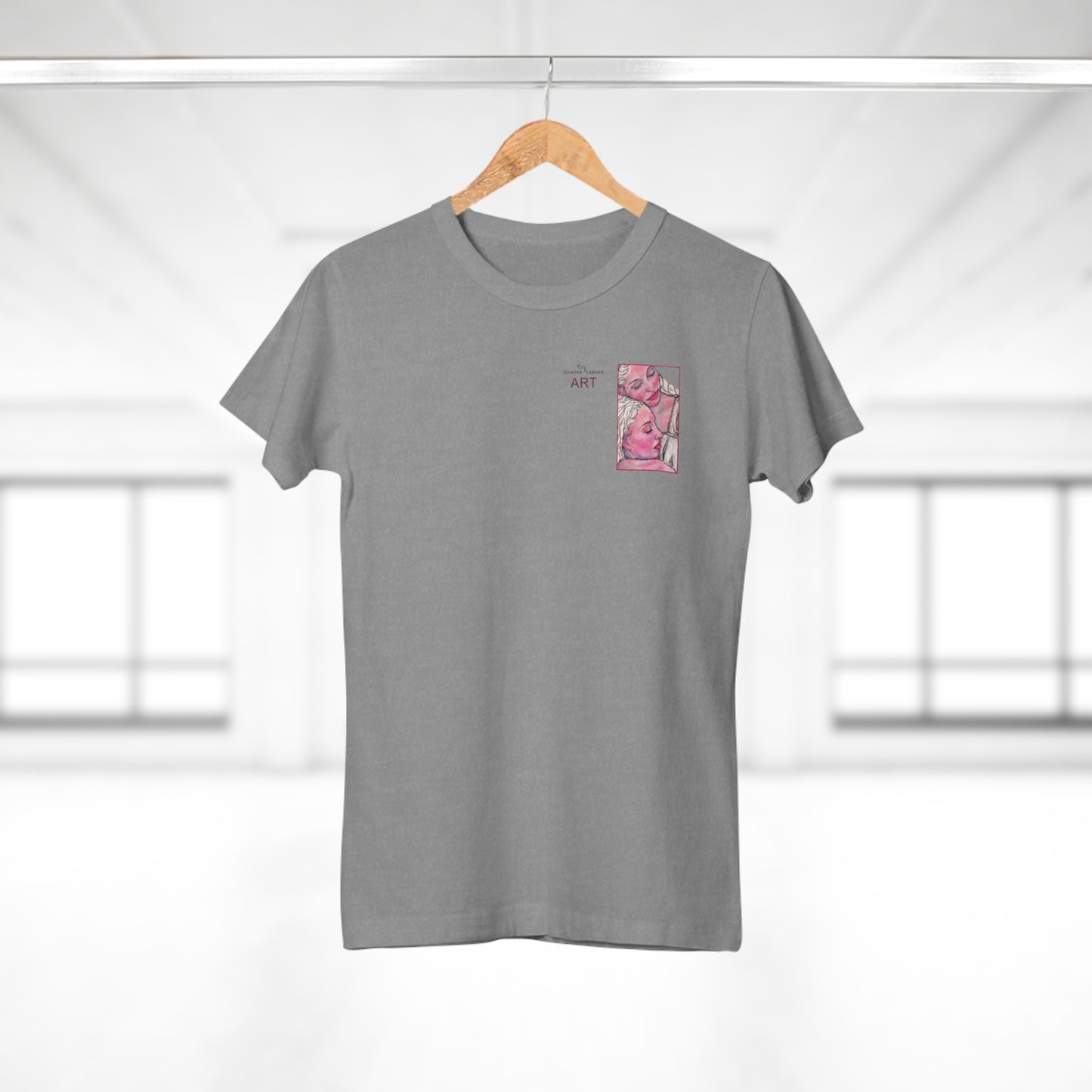 Single Jersey Women's T-shirt - hell - Motiv: Zuflucht, Ausschnitt, H 10 cm