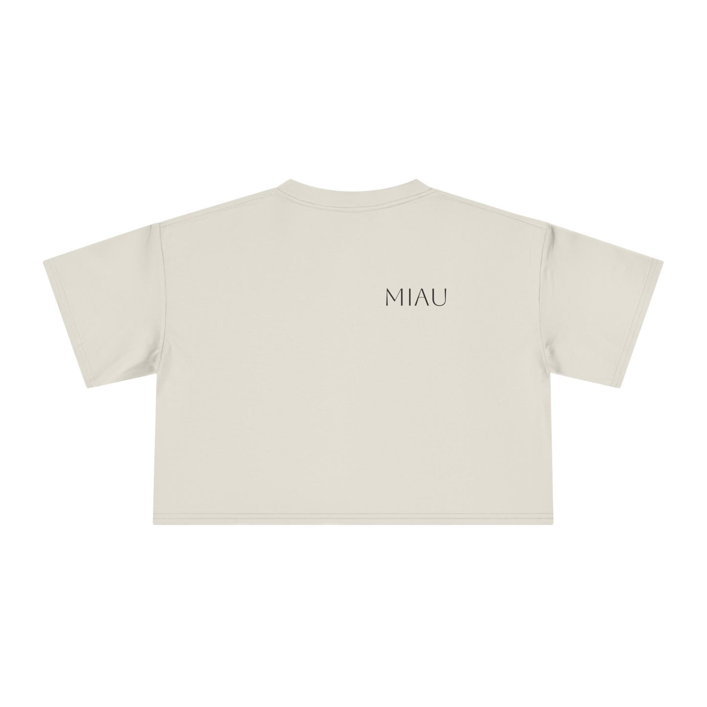Women's Crop Tee - Motiv: Motiv: Front "Miau" klein, schwarz, H 8 cm, Rückseite "Miau"