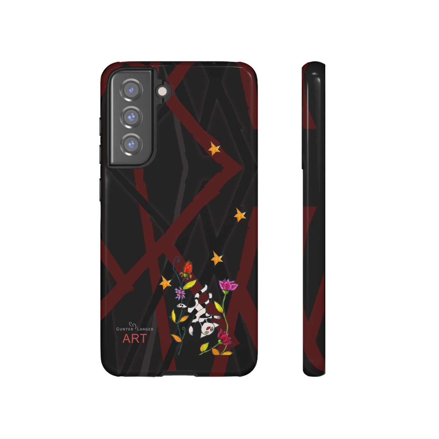 Tough Cases - Google Pixel - Samsung Galaxy - Motiv: Katze schwebt und Ranken, H 5,26 cm, Mikado3