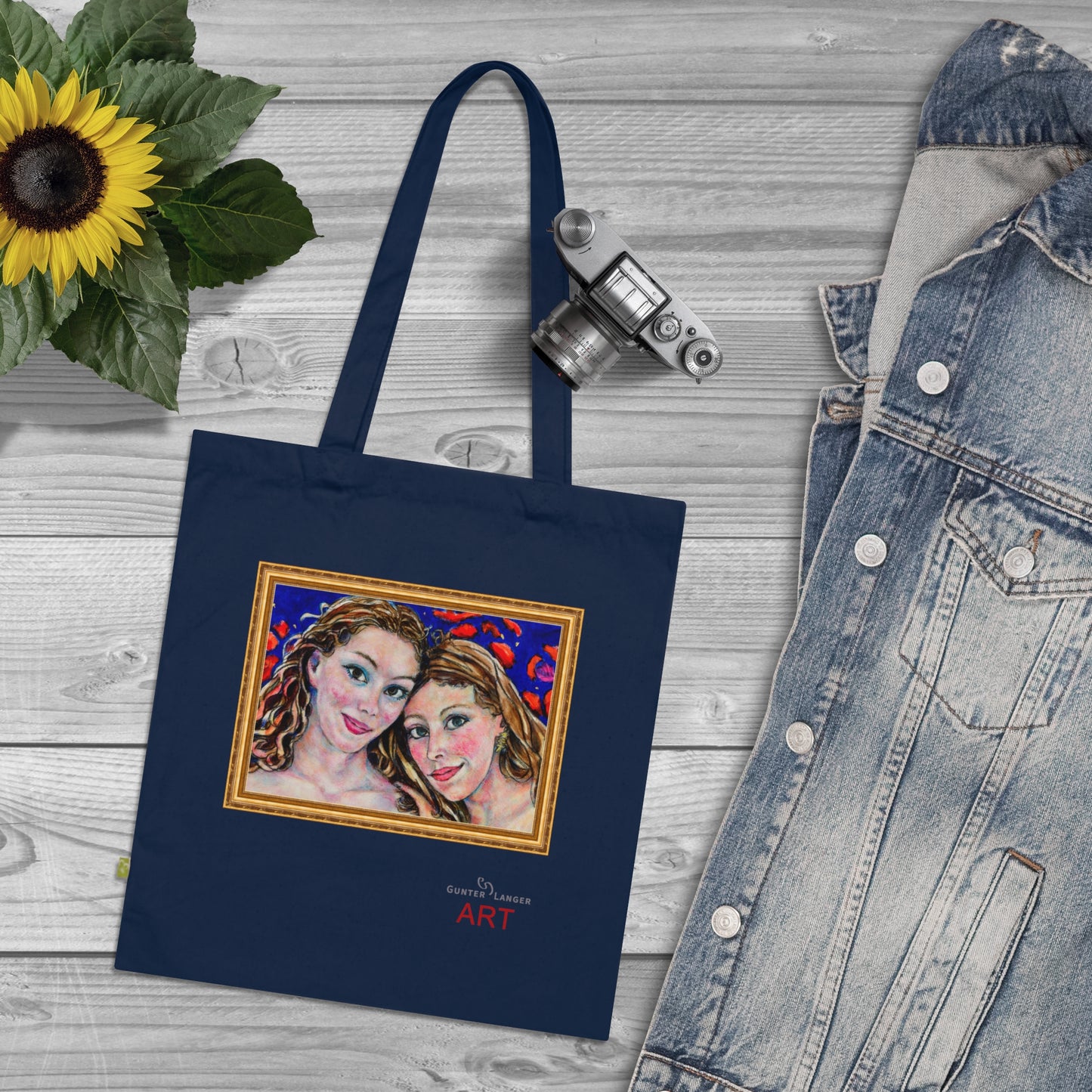 Organic Cotton Tote Bag - Motiv: Freundinnen (gerahmt), einseitig bedruckt, H30 cm