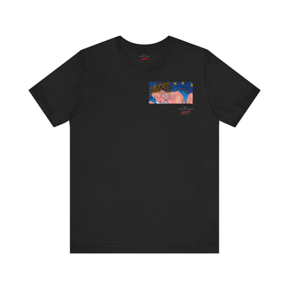 Unisex Jersey Short Sleeve Tee - Motiv: Front Alva (Ausschnitt H 7,8 cm) & Rückseite Alva, H 41 cm, Neck Label