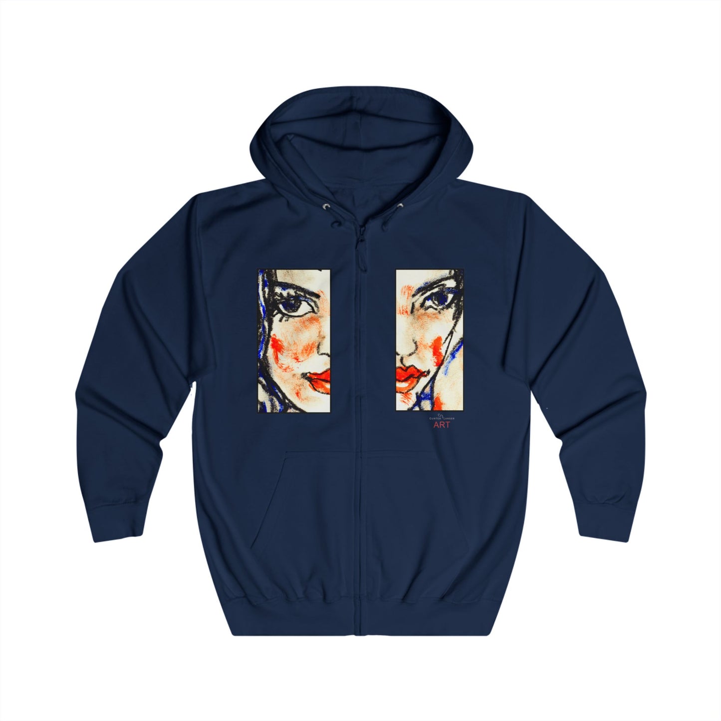 Unisex Full Zip Hoodie - Motiv: Front Kira (Ausschnitt H 23,5 cm) & Rückseite Kira H 46 cm