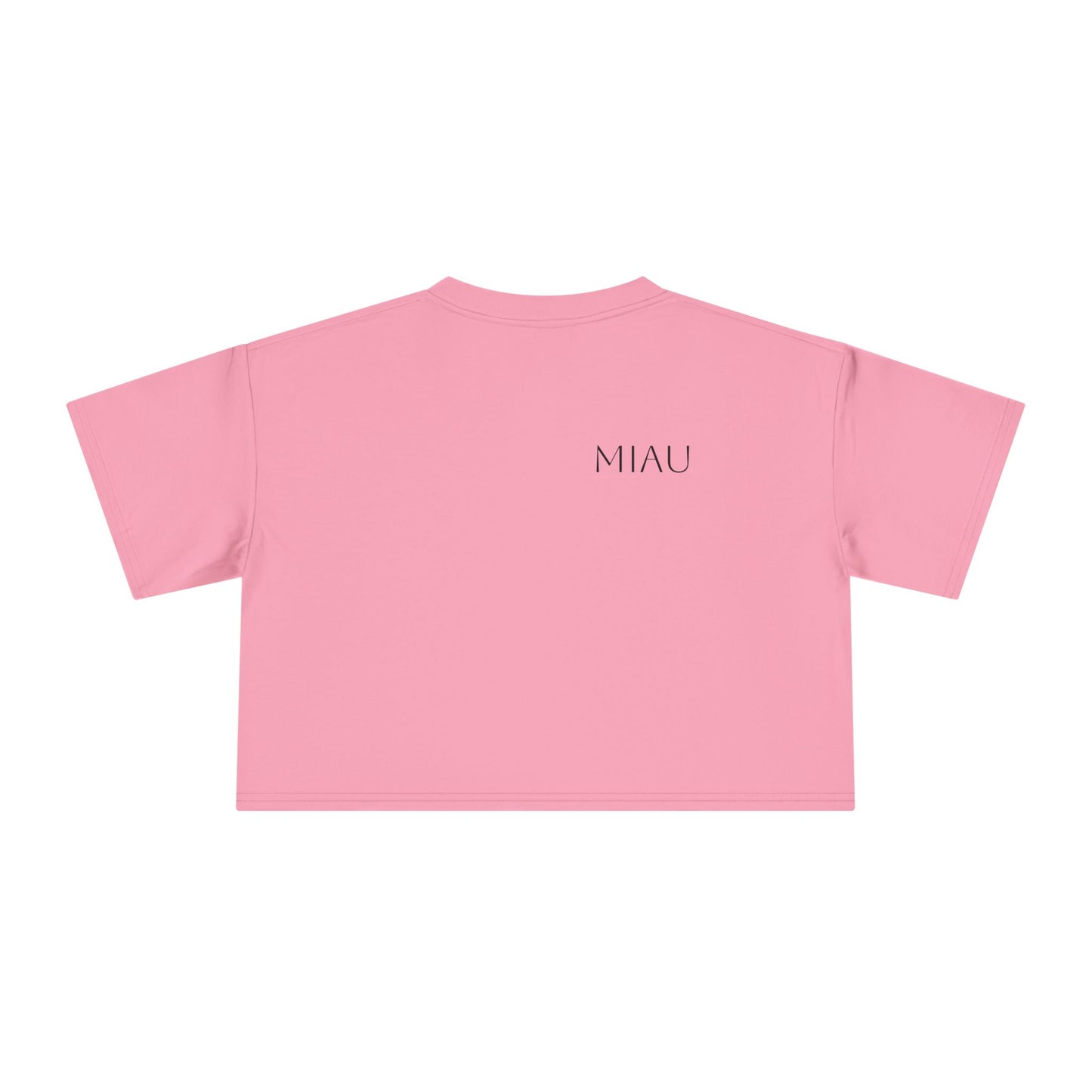 Women's Crop Tee - Motiv: Motiv: Front "Miau" klein, schwarz, H 8 cm, Rückseite "Miau"