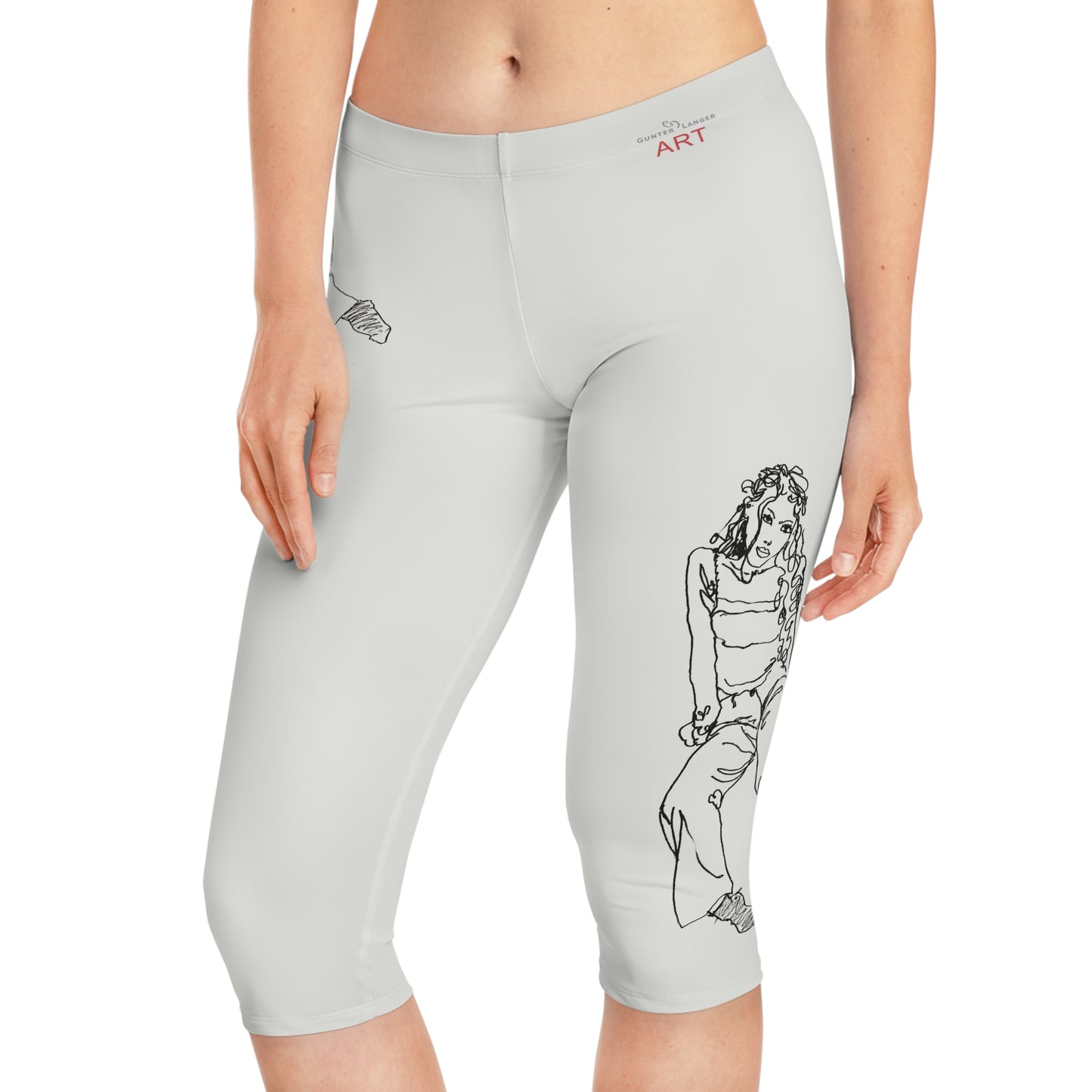 Women's Capri Leggings (AOP) - Motiv: Jonna, graugrün