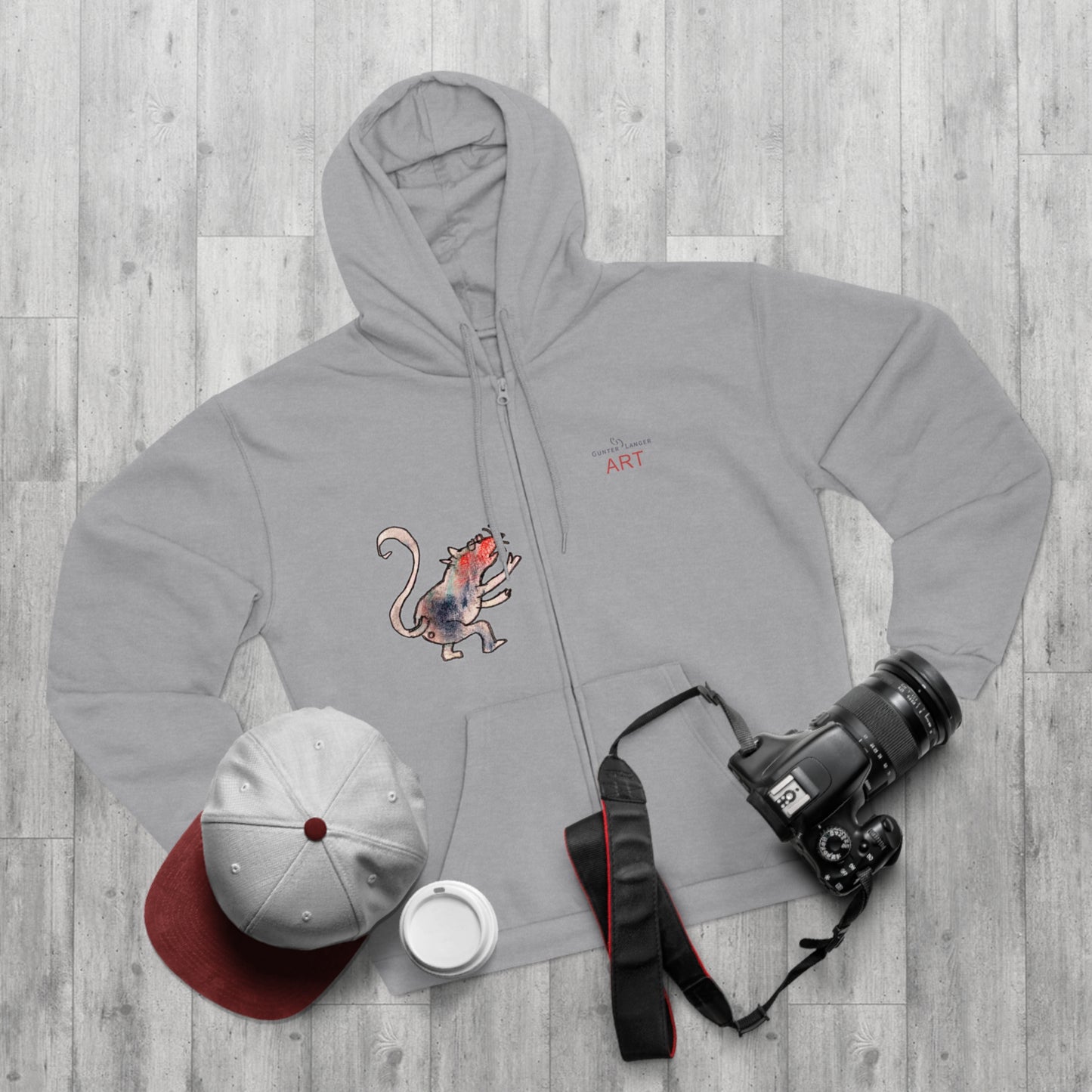 Unisex Hooded Zip Sweatshirt - Cartoon - Motiv: Front Ratte