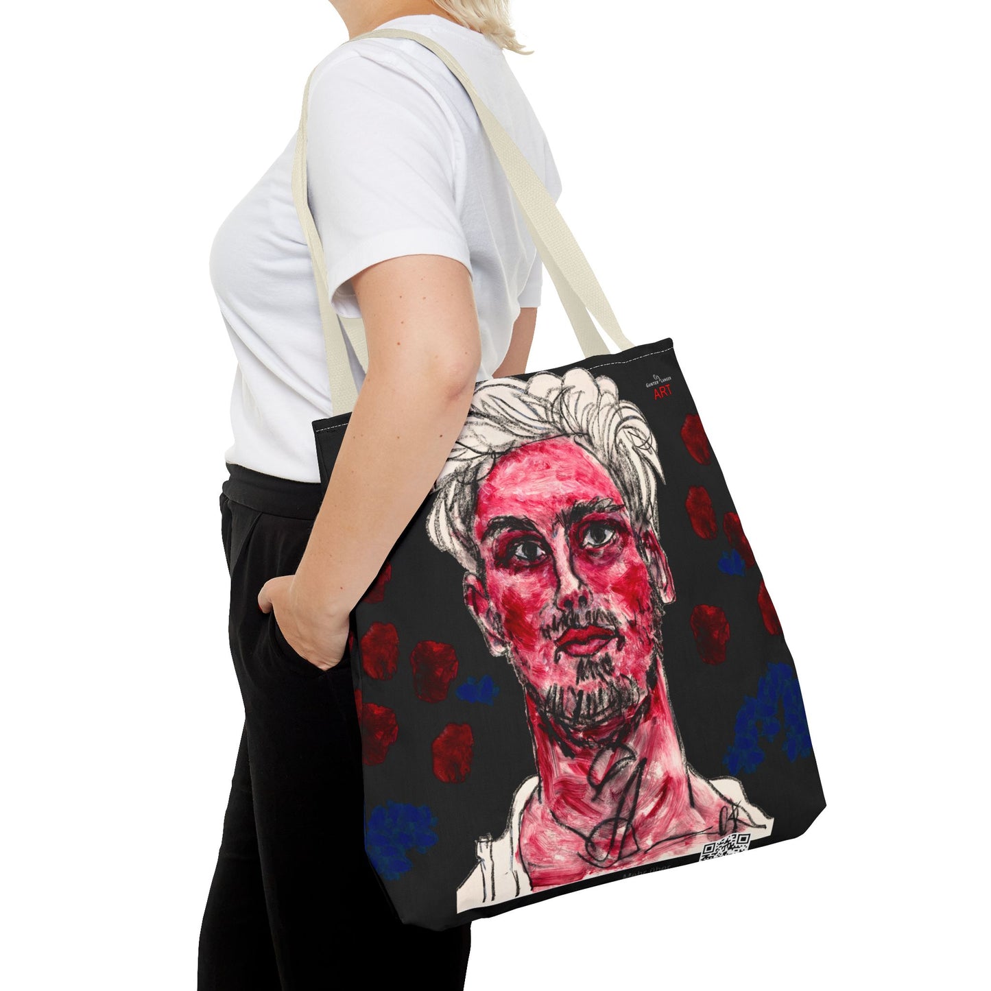 Tote Bag (AOP) - Motiv: Florian rote und blaue Punkte auf schwarz